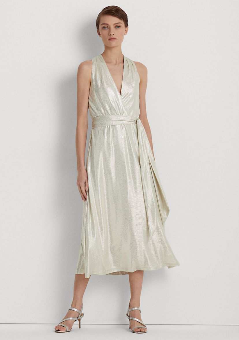 Metallic Jersey Halter Cocktail Dress