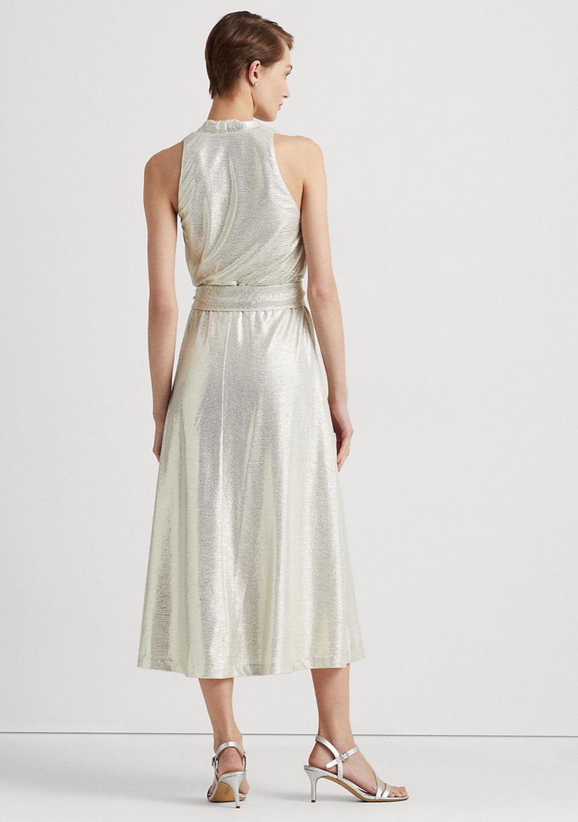 Metallic Jersey Halter Cocktail Dress