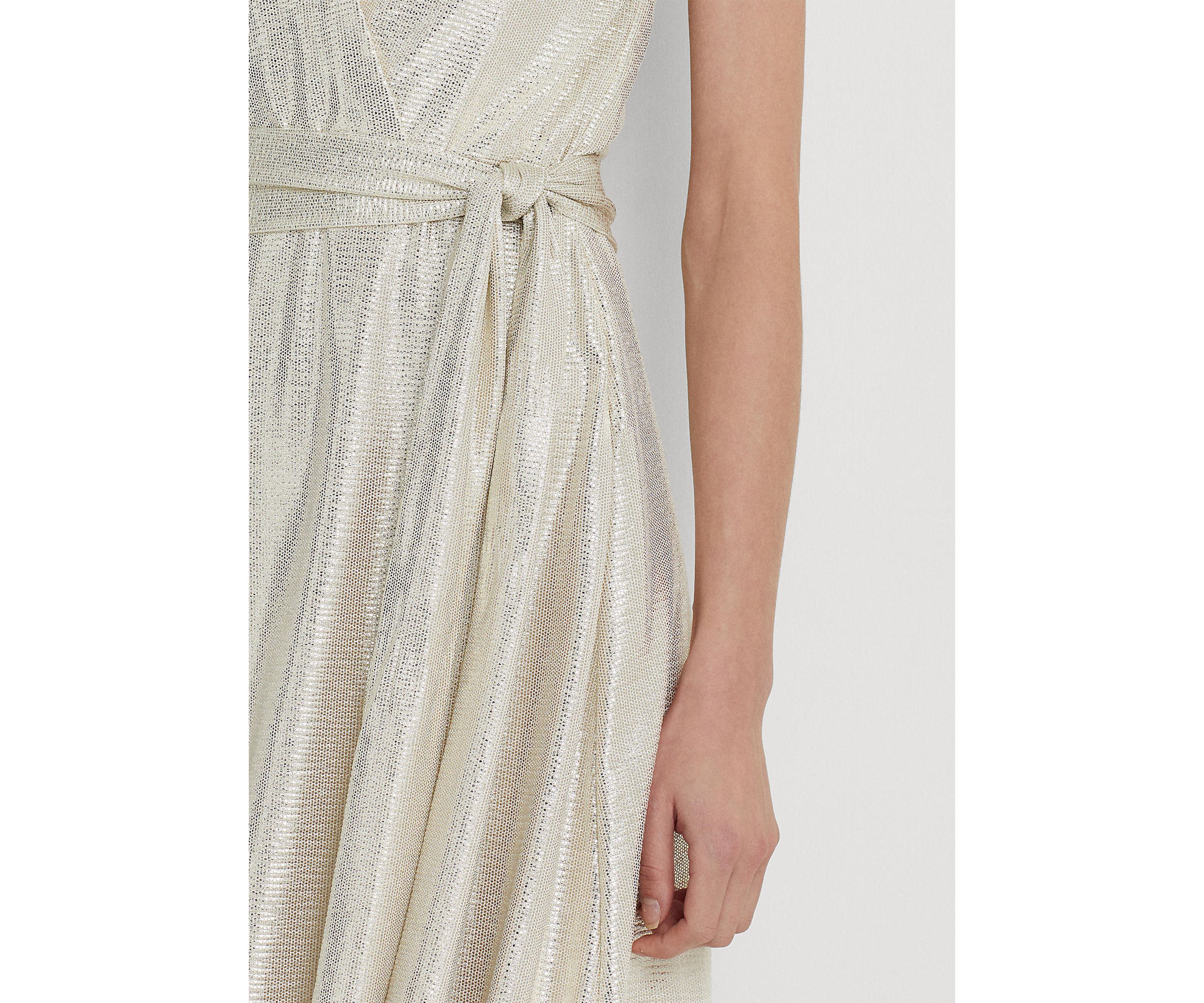 Metallic Jersey Halter Cocktail Dress
