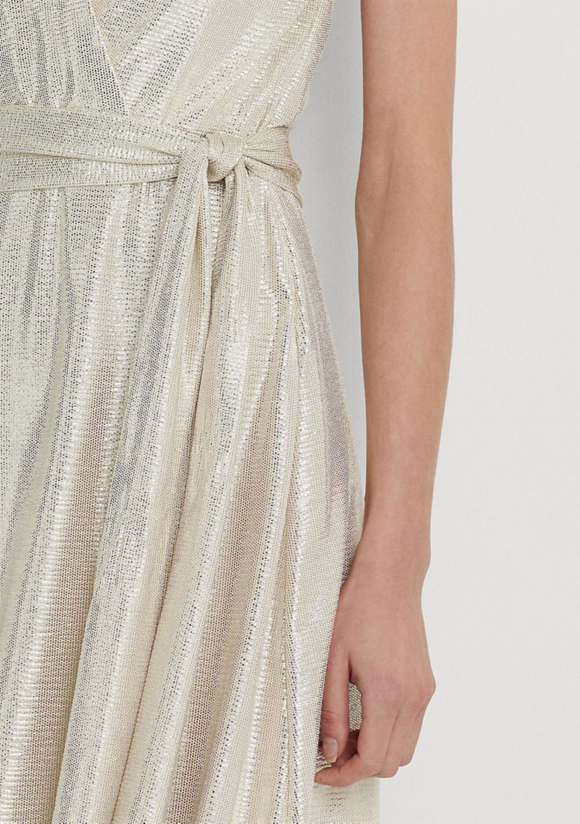 Metallic Jersey Halter Cocktail Dress