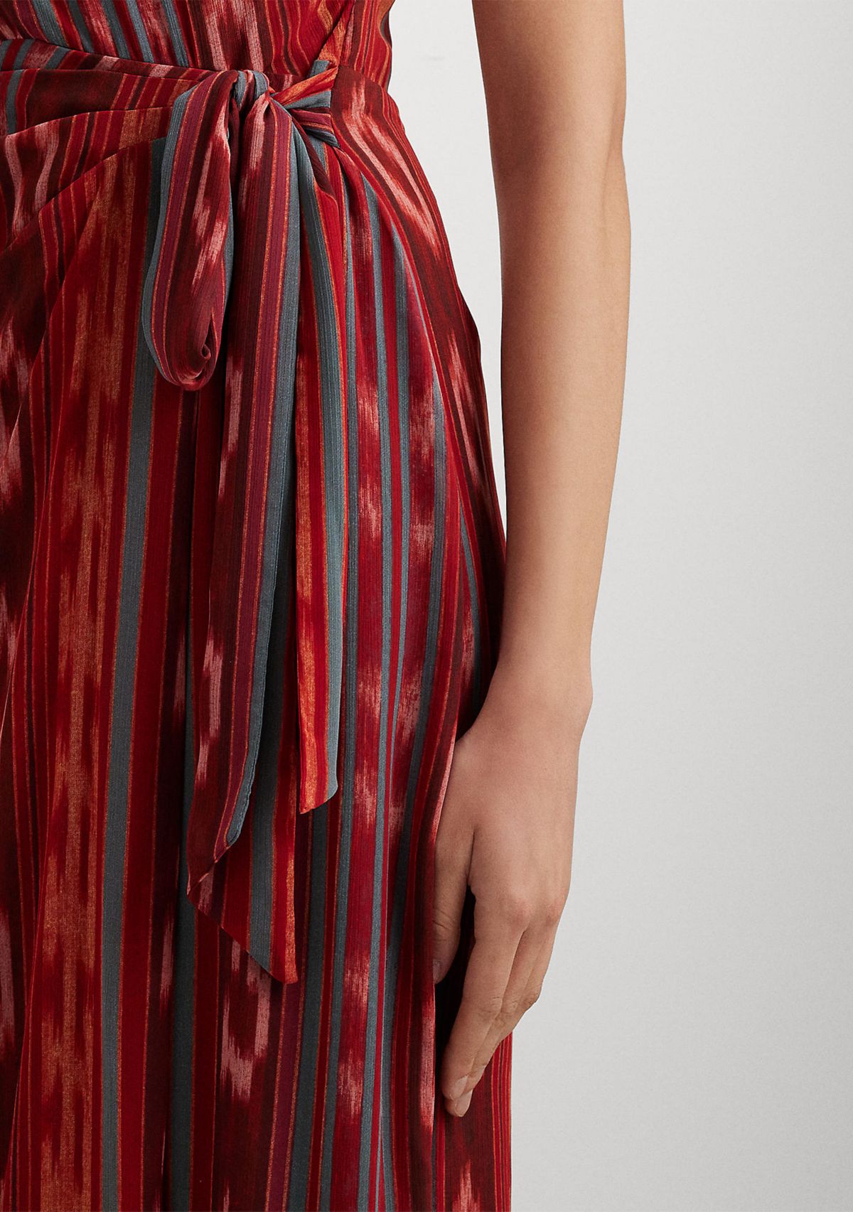 Geo-Striped Georgette Halter Gown