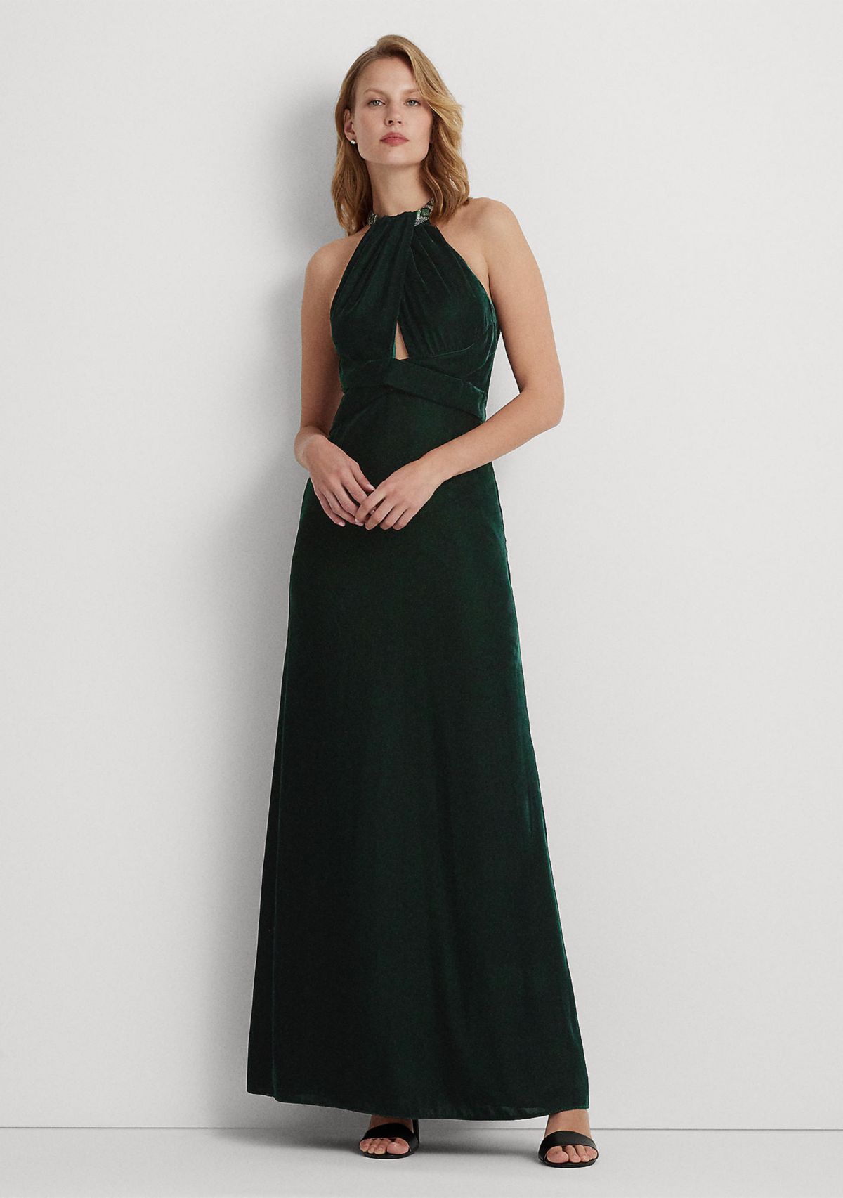 Womens Velvet Halter Gown