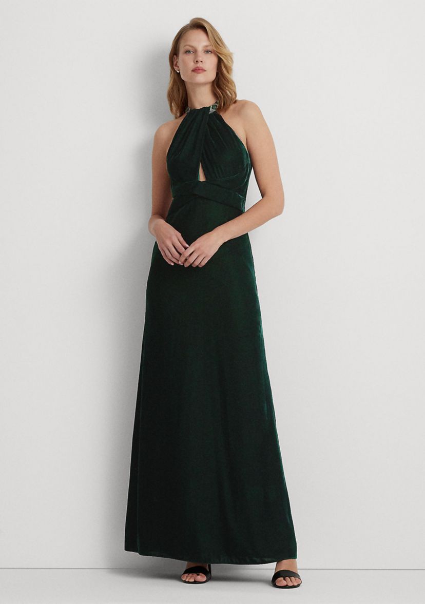Womens Velvet Halter Gown
