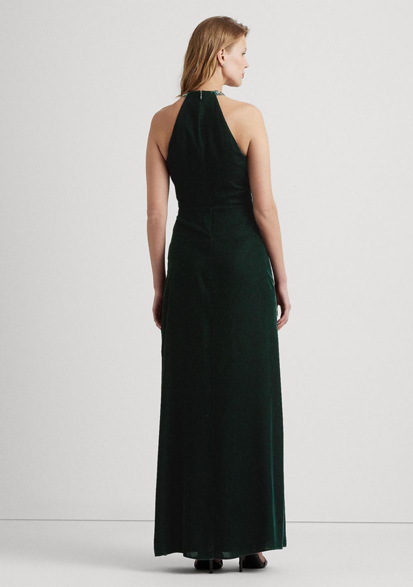 Womens Velvet Halter Gown