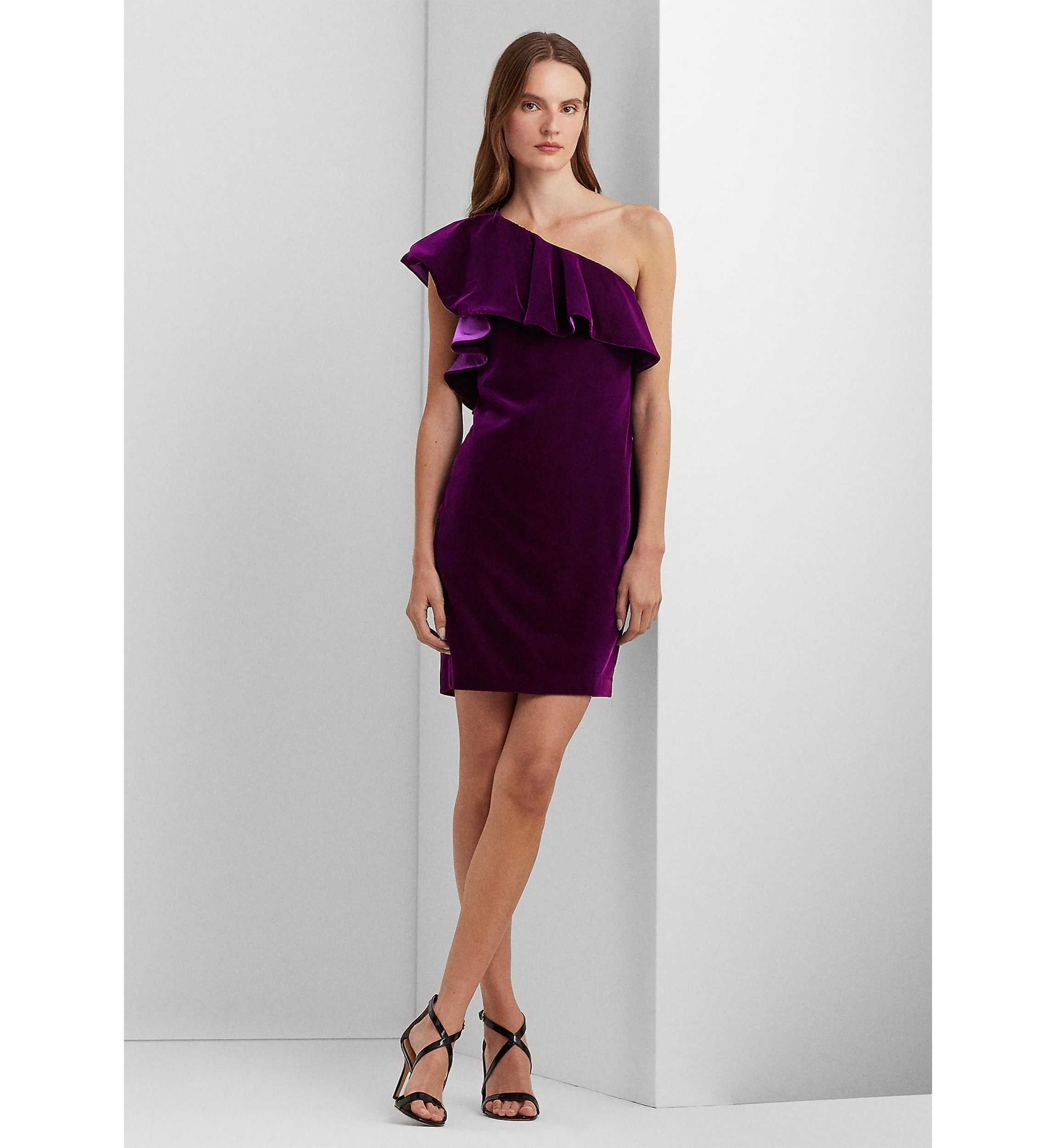 Ruffle Trim Velvet Cocktail Dress