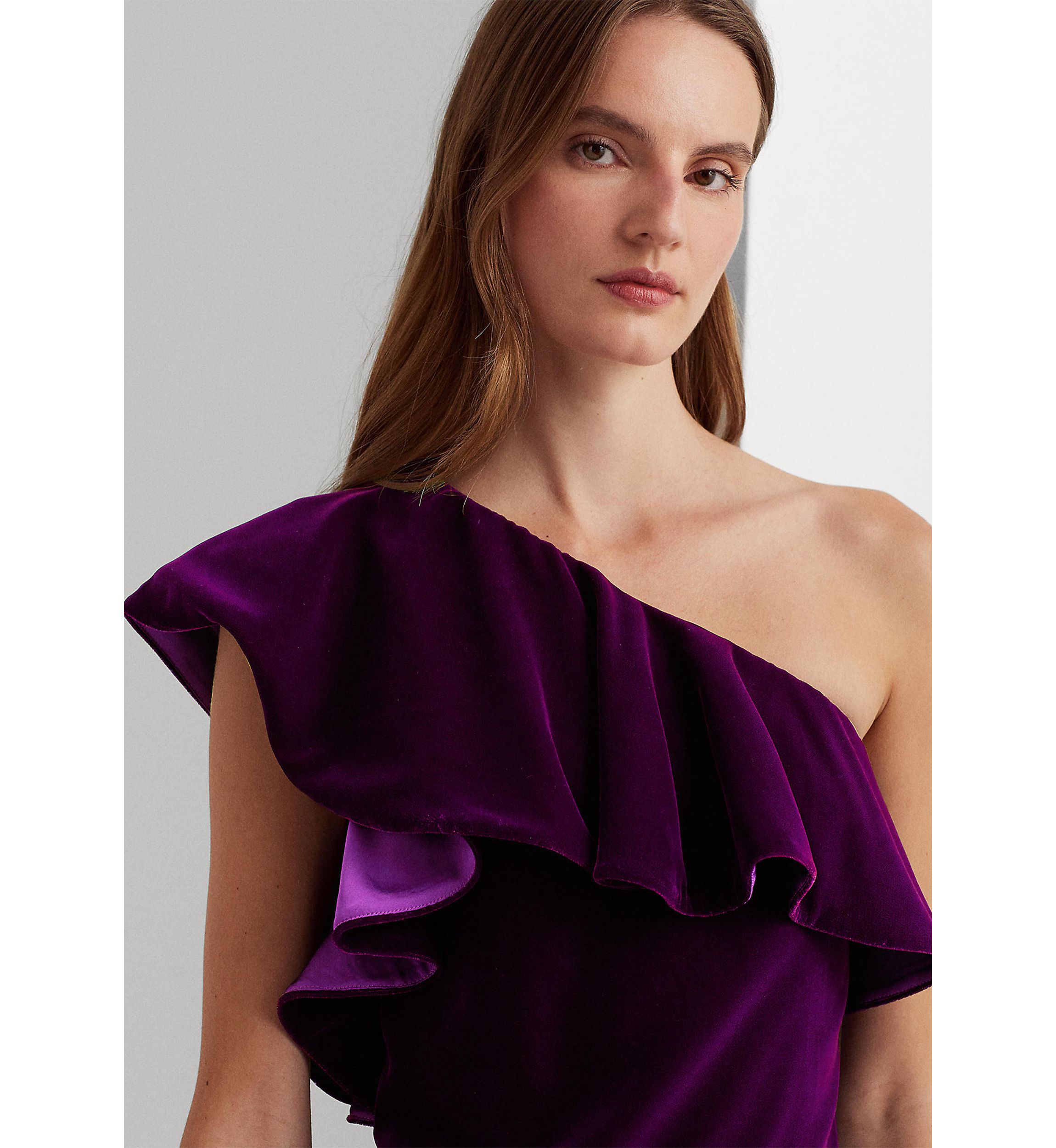 Ruffle Trim Velvet Cocktail Dress
