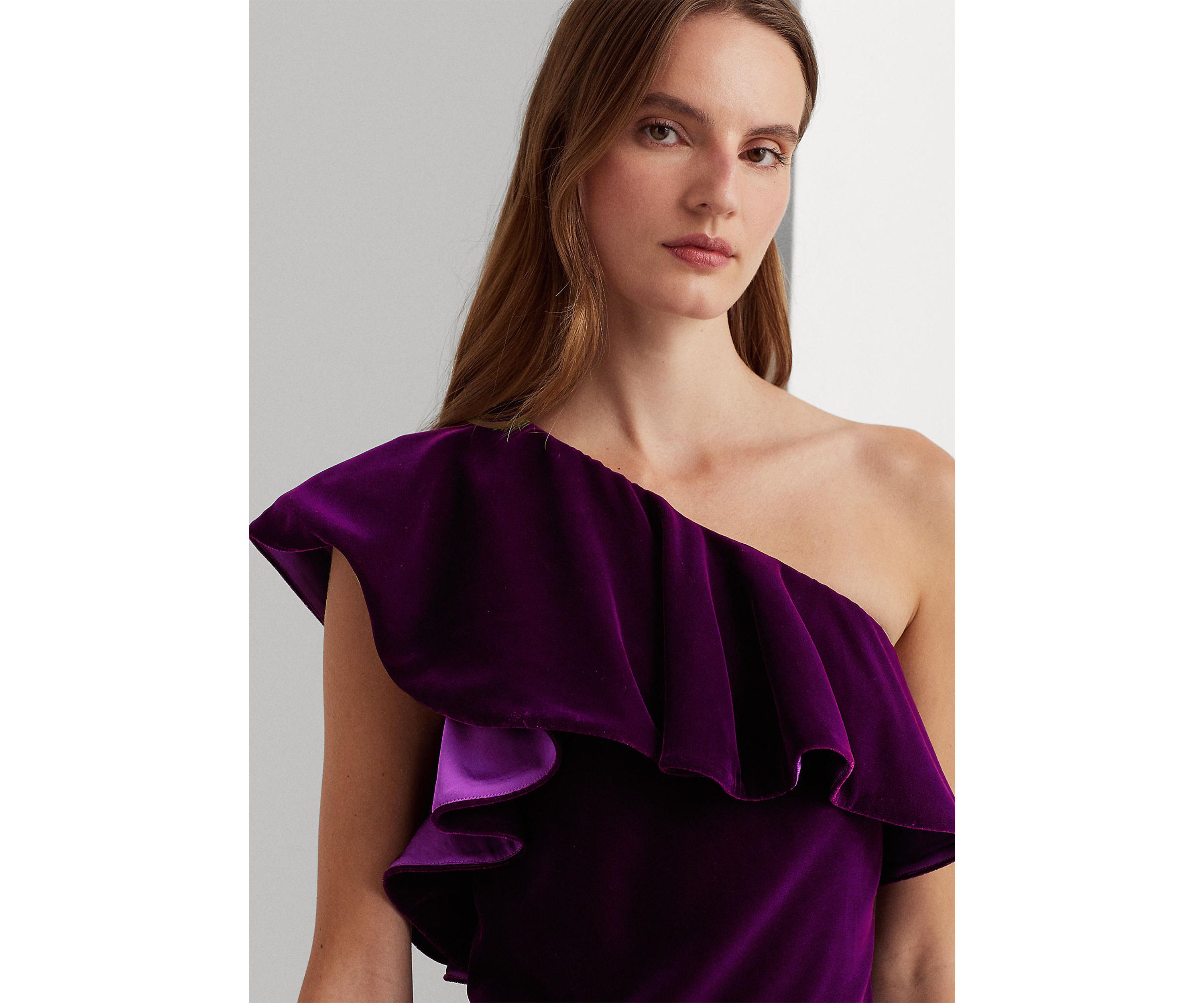 Ruffle Trim Velvet Cocktail Dress