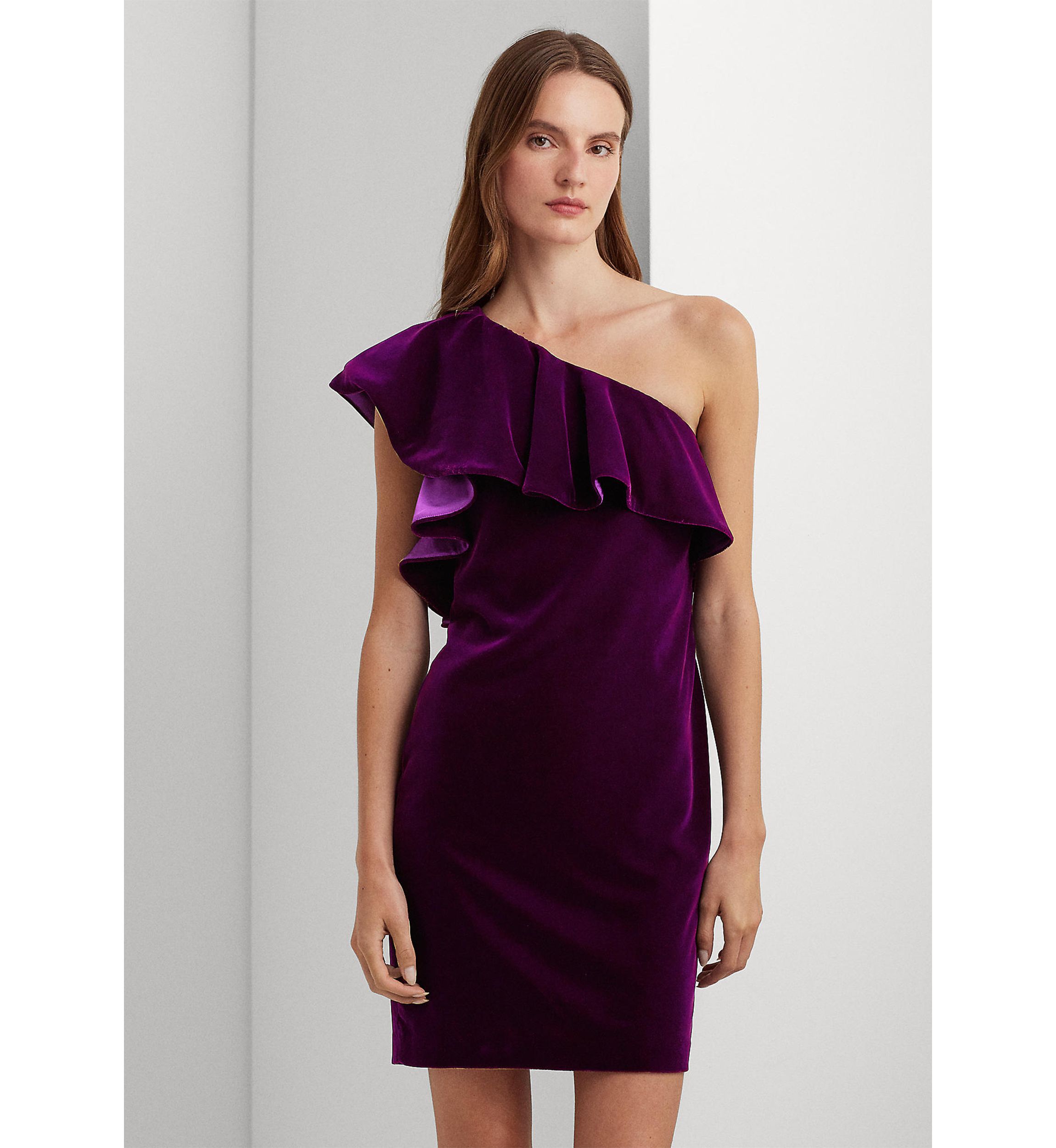 Ruffle Trim Velvet Cocktail Dress