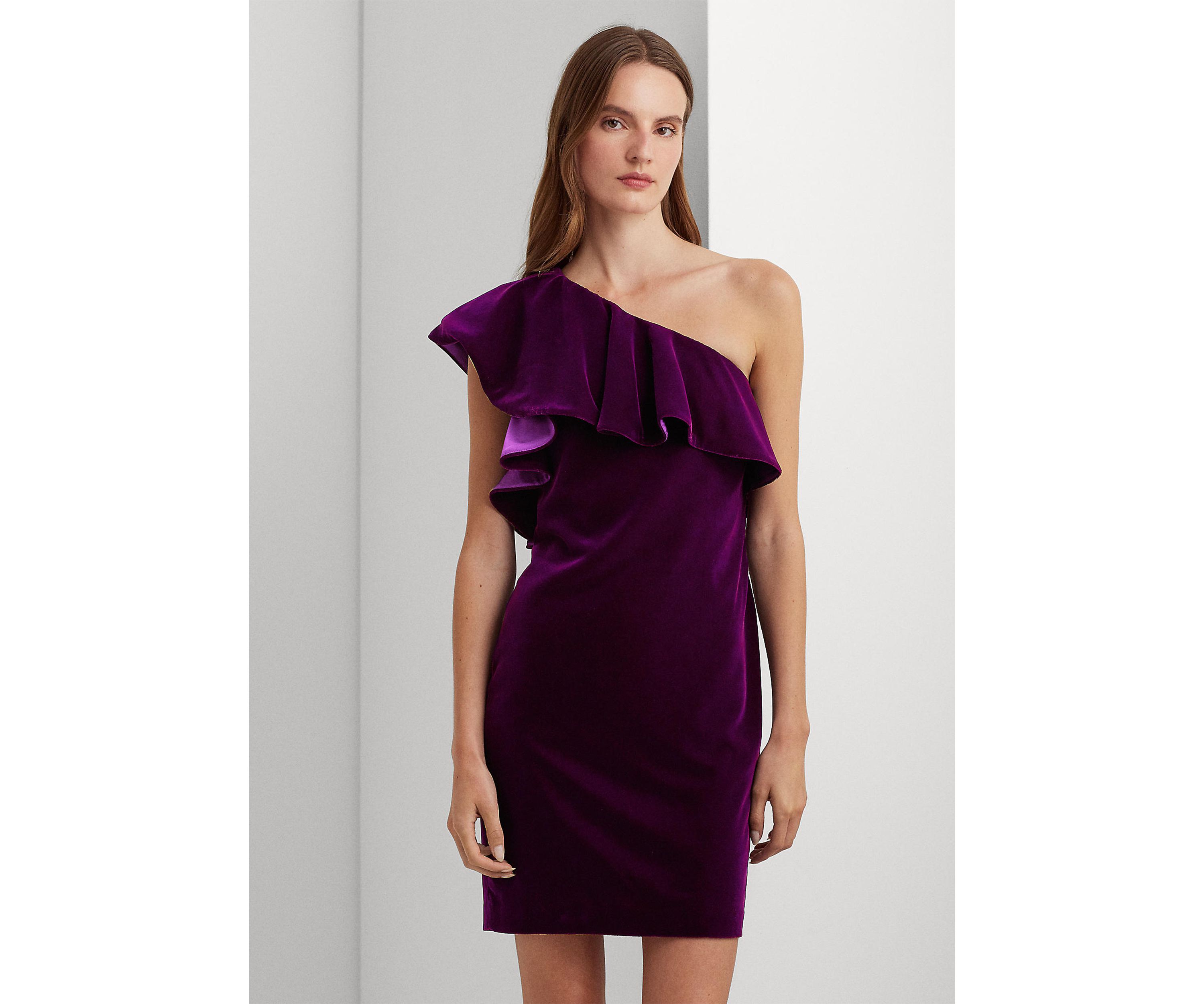 Ruffle Trim Velvet Cocktail Dress