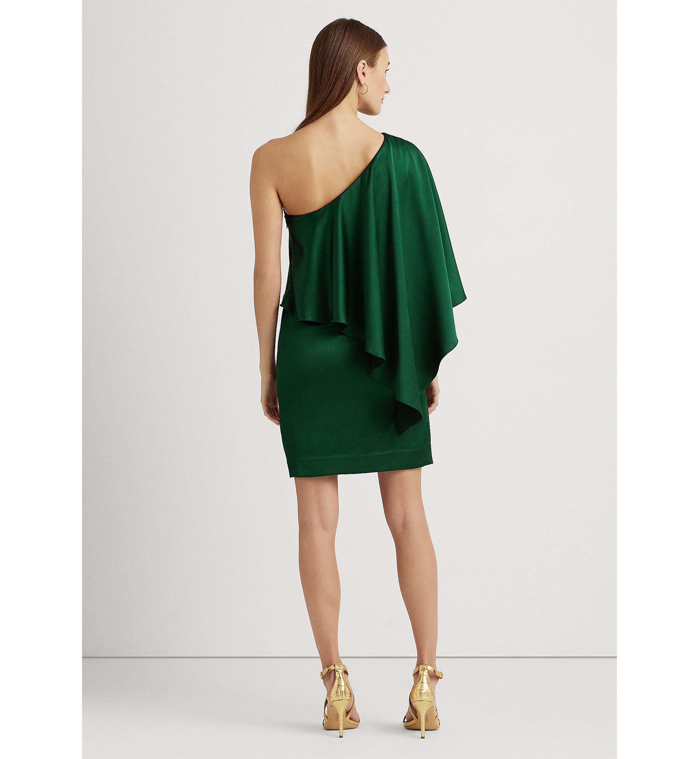 Womens Satin One-Shoulder Cape Cocktail Dress