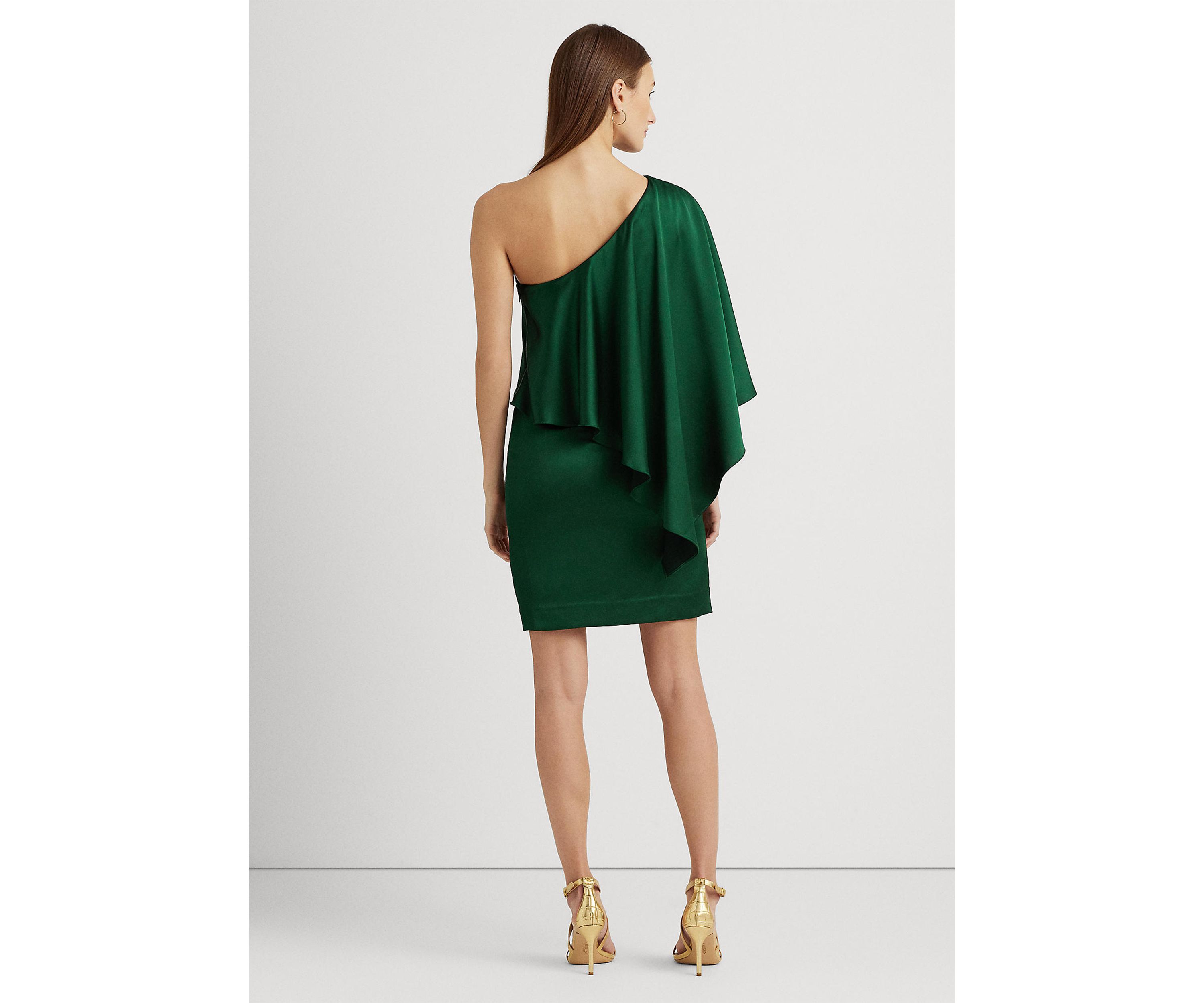 Womens Satin One-Shoulder Cape Cocktail Dress