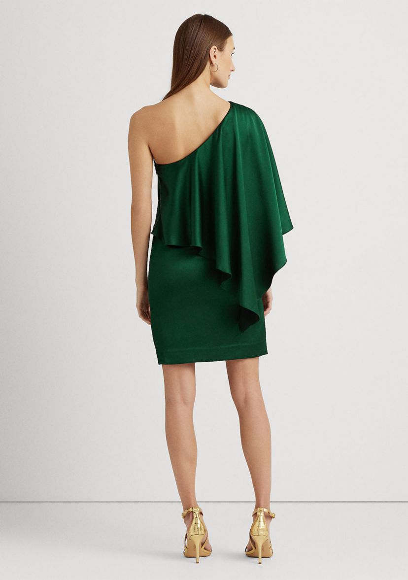 Womens Satin One-Shoulder Cape Cocktail Dress