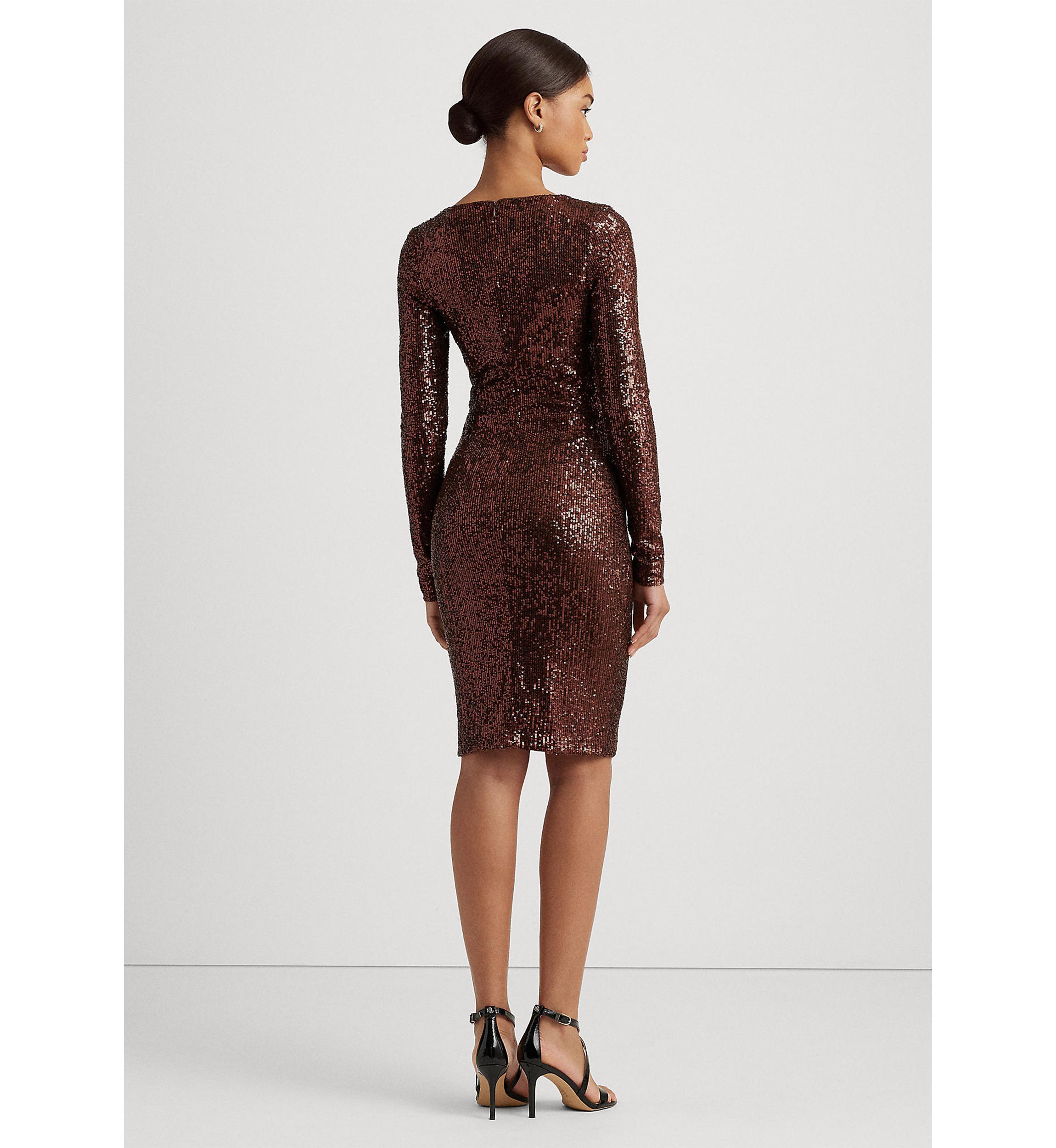 Womens Twist-Front Sequined Cocktail Dress