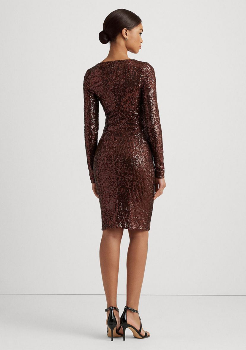 Womens Twist-Front Sequined Cocktail Dress