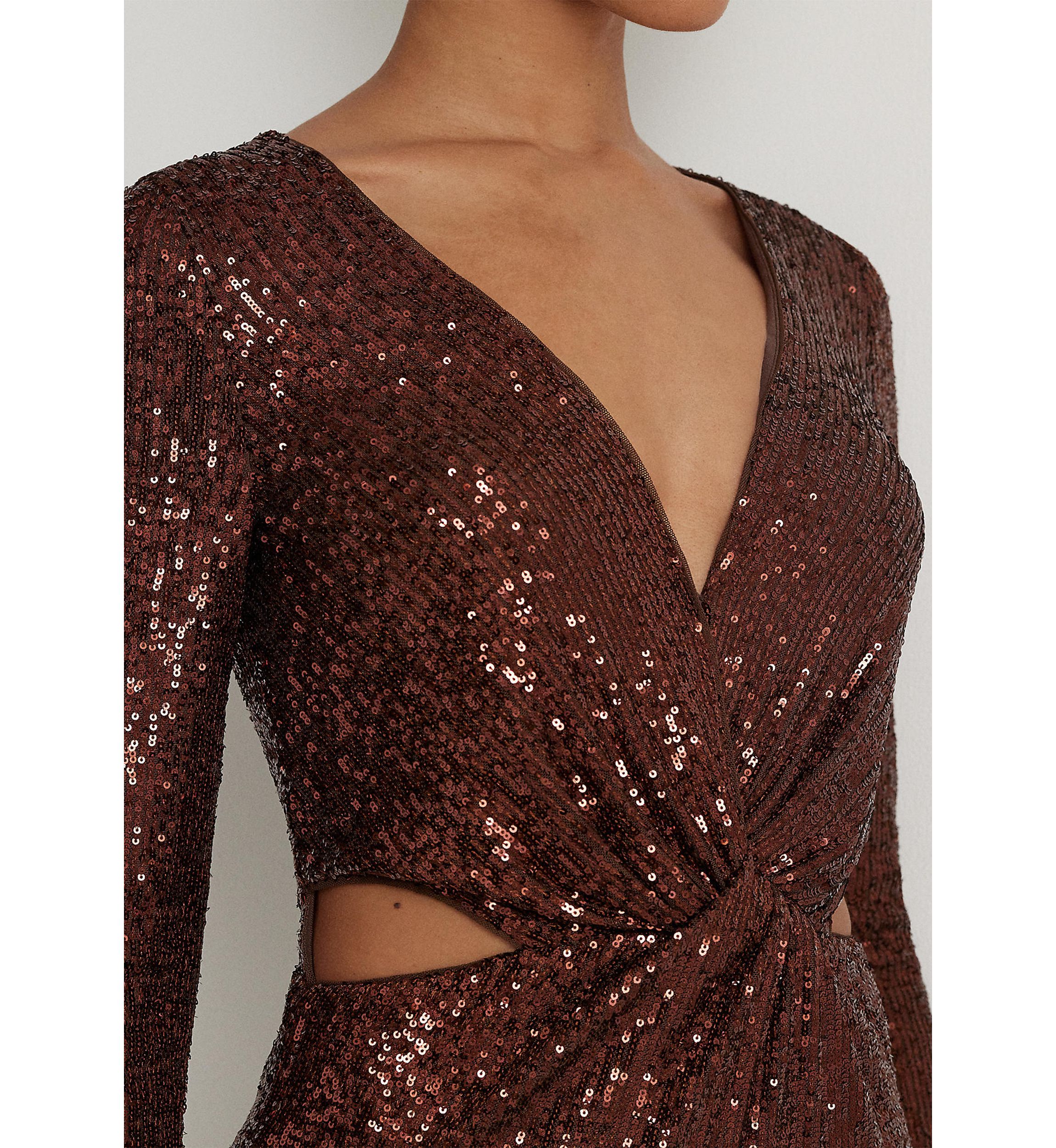 Womens Twist-Front Sequined Cocktail Dress