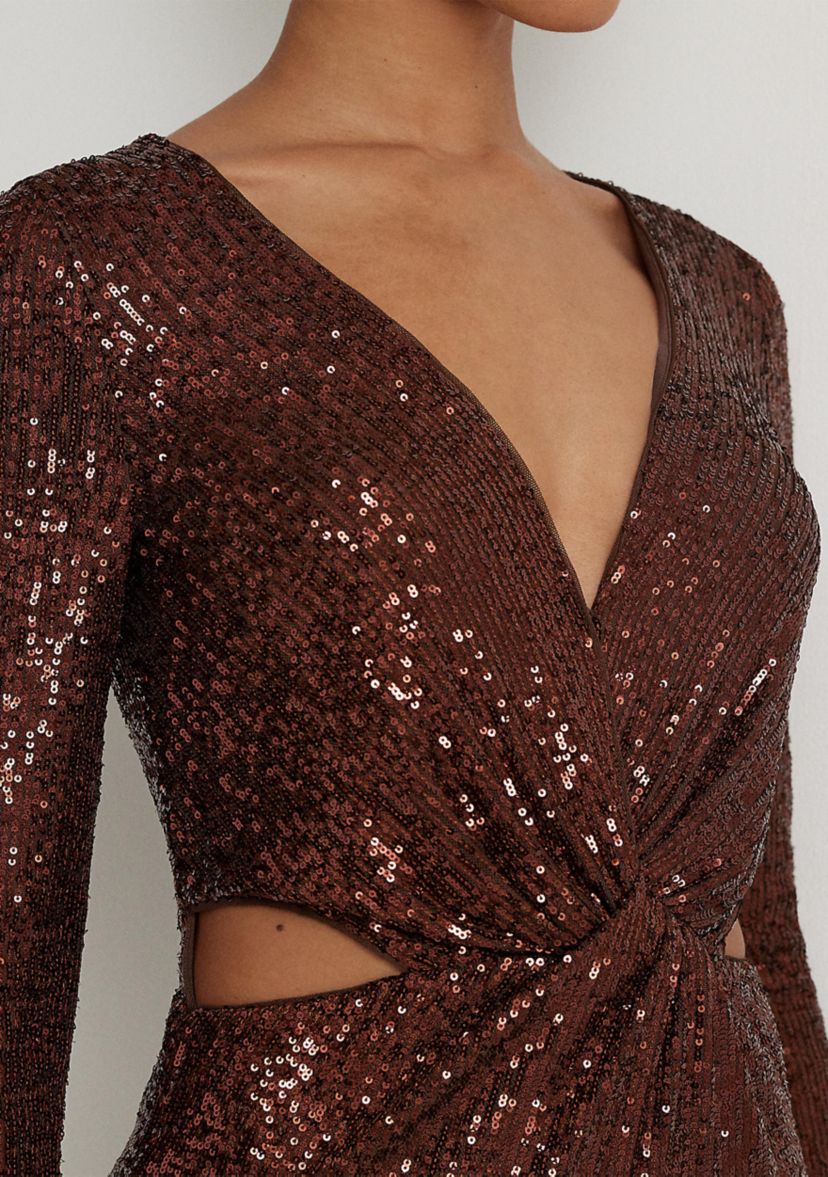 Womens Twist-Front Sequined Cocktail Dress