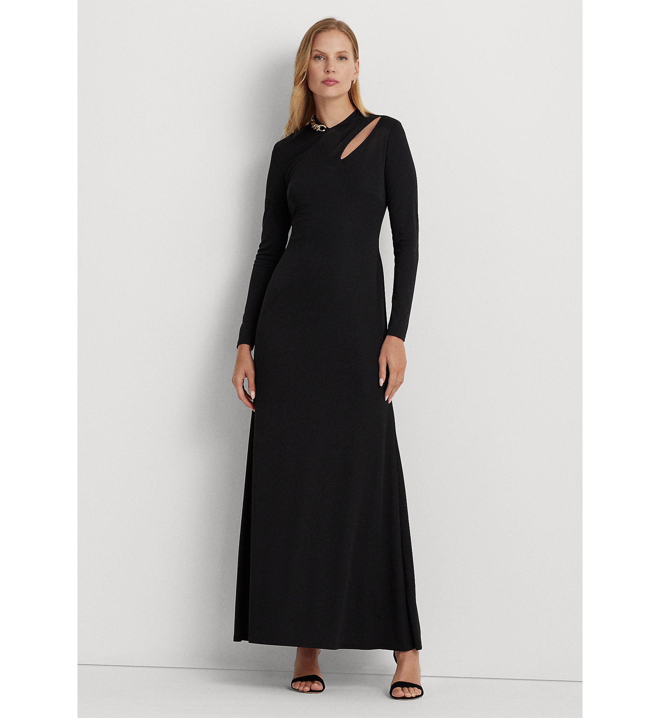 Chain Trim Jersey Long Sleeve Gown