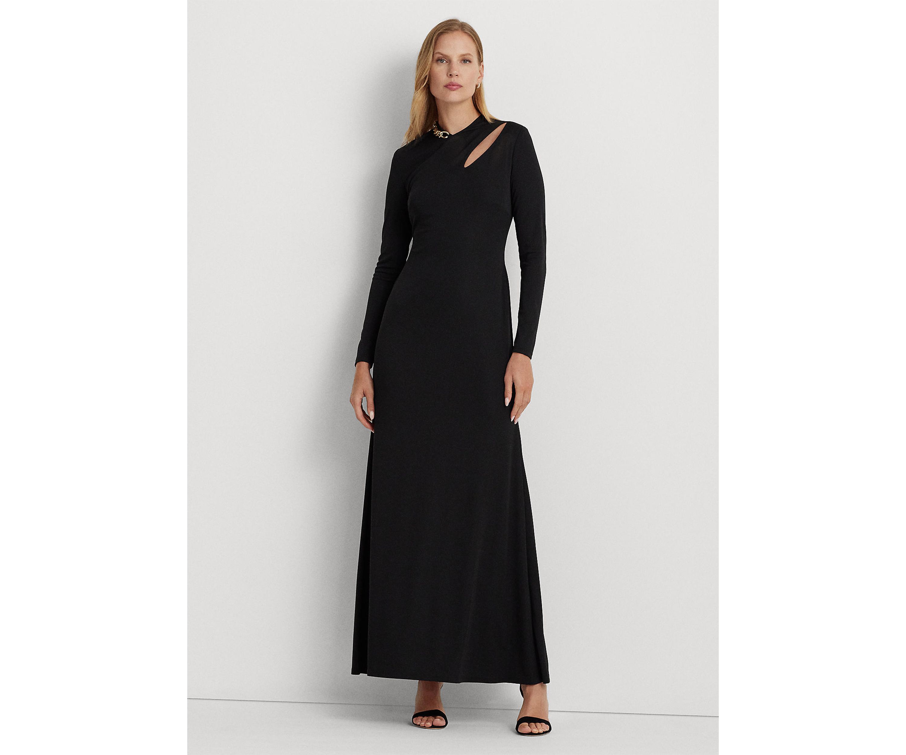 Chain Trim Jersey Long Sleeve Gown
