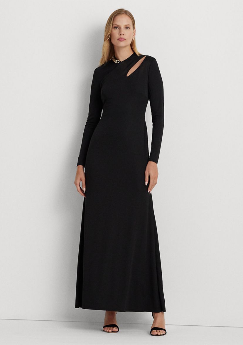 Chain Trim Jersey Long Sleeve Gown