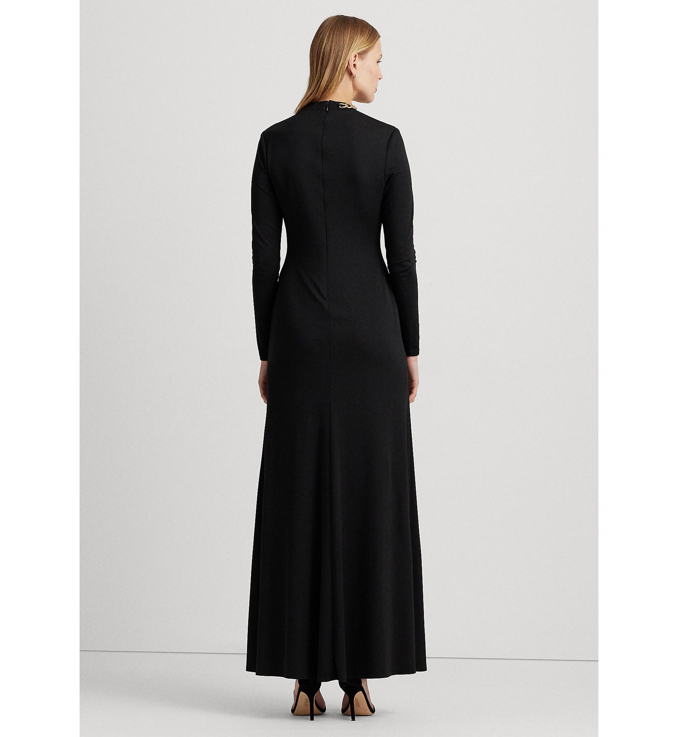 Chain Trim Jersey Long Sleeve Gown