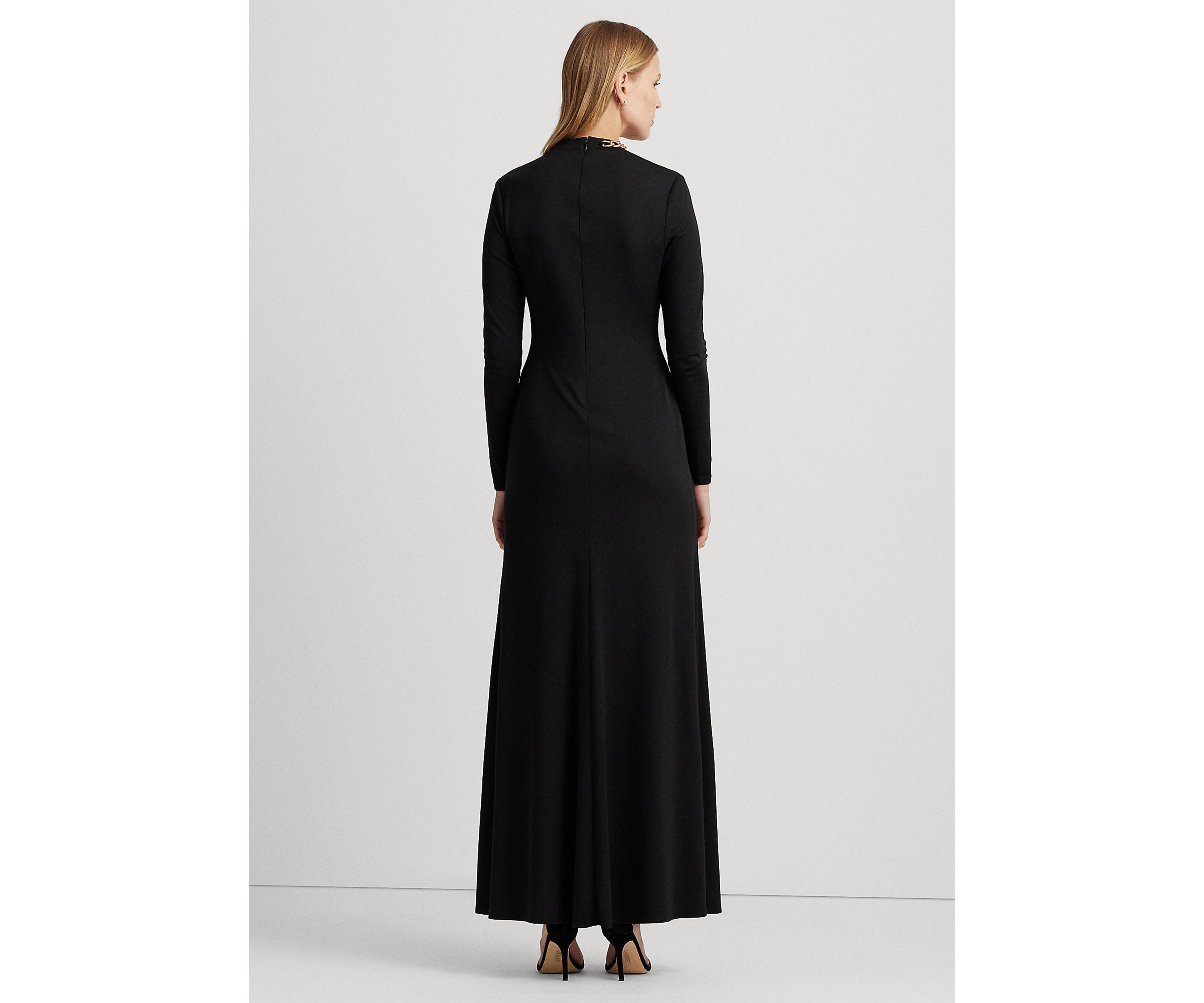 Chain Trim Jersey Long Sleeve Gown
