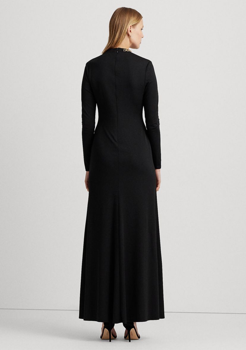 Chain Trim Jersey Long Sleeve Gown