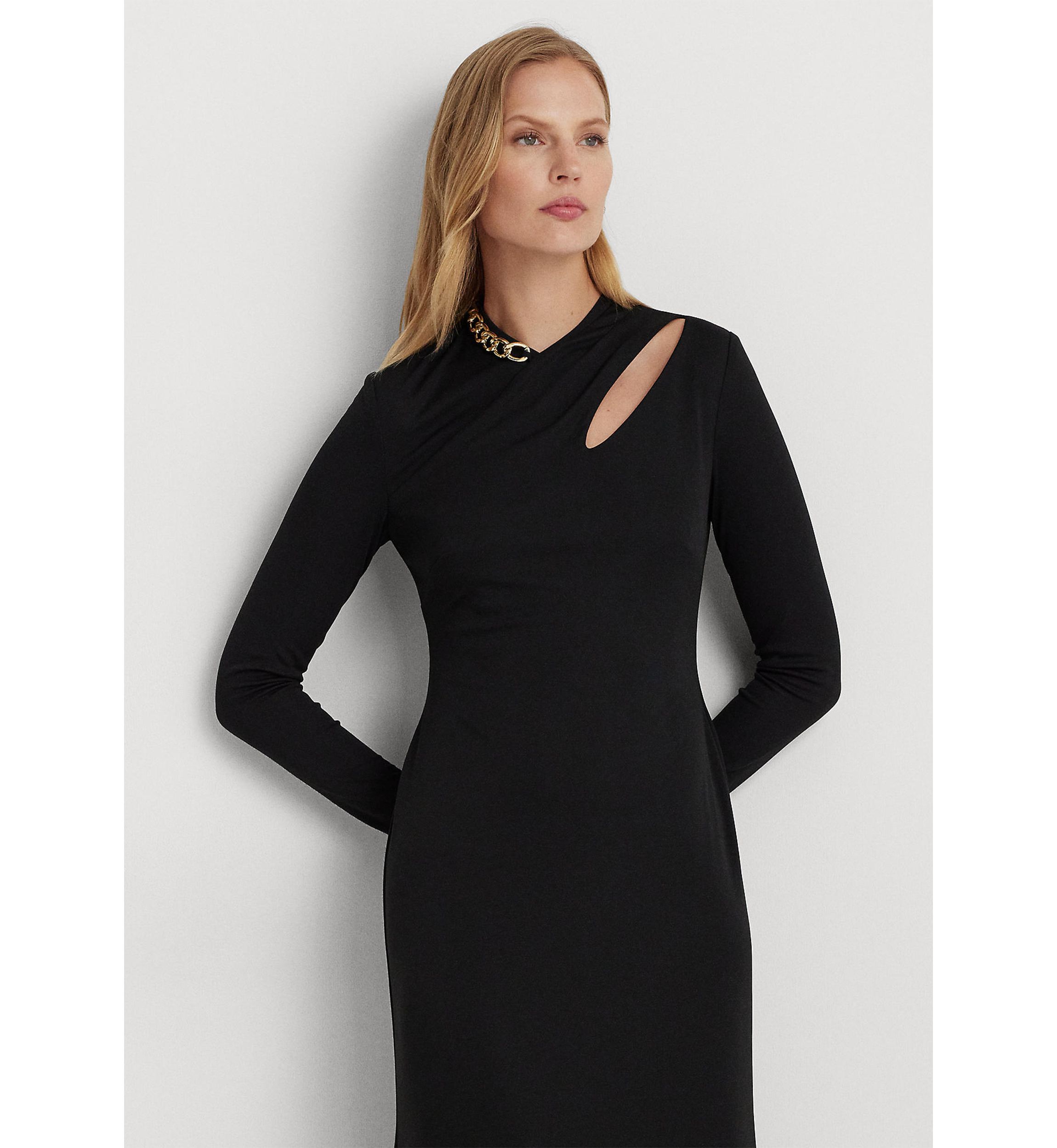 Chain Trim Jersey Long Sleeve Gown
