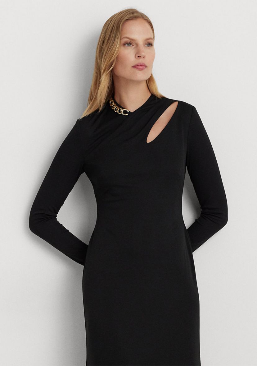 Chain Trim Jersey Long Sleeve Gown