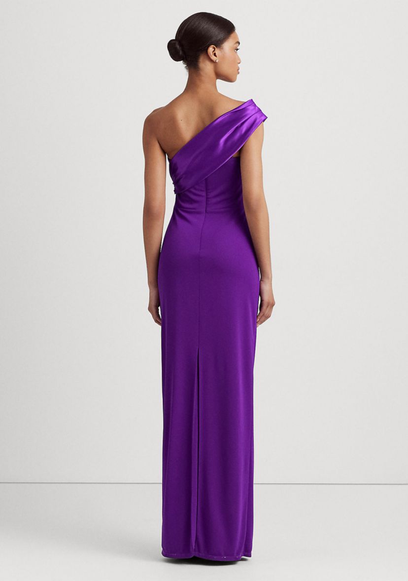 Satin Trim Jersey One Shoulder Gown