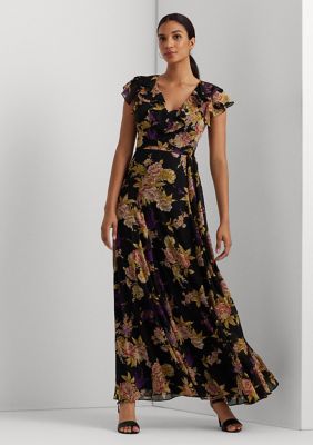 Lauren Ralph Lauren Floral Belted Crinkle Georgette Gown | belk