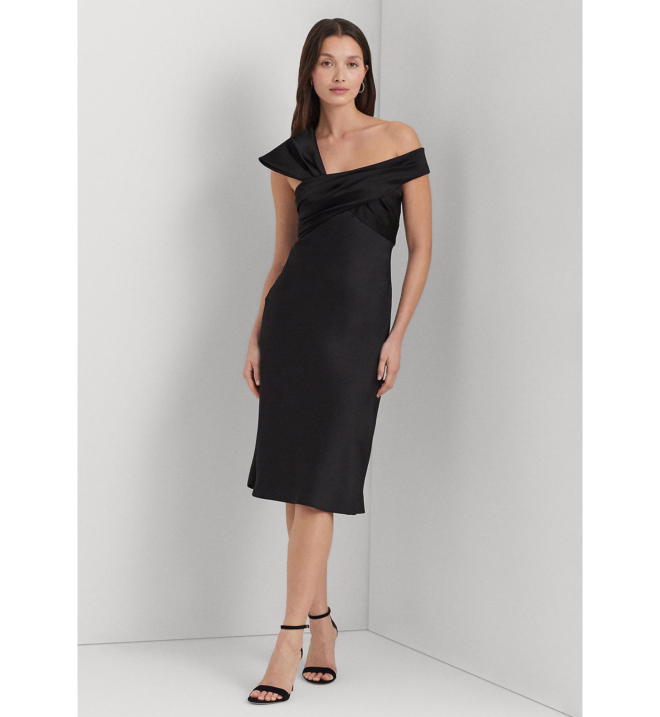 Womens Satin Off-the-Shoulder Cocktail Dress