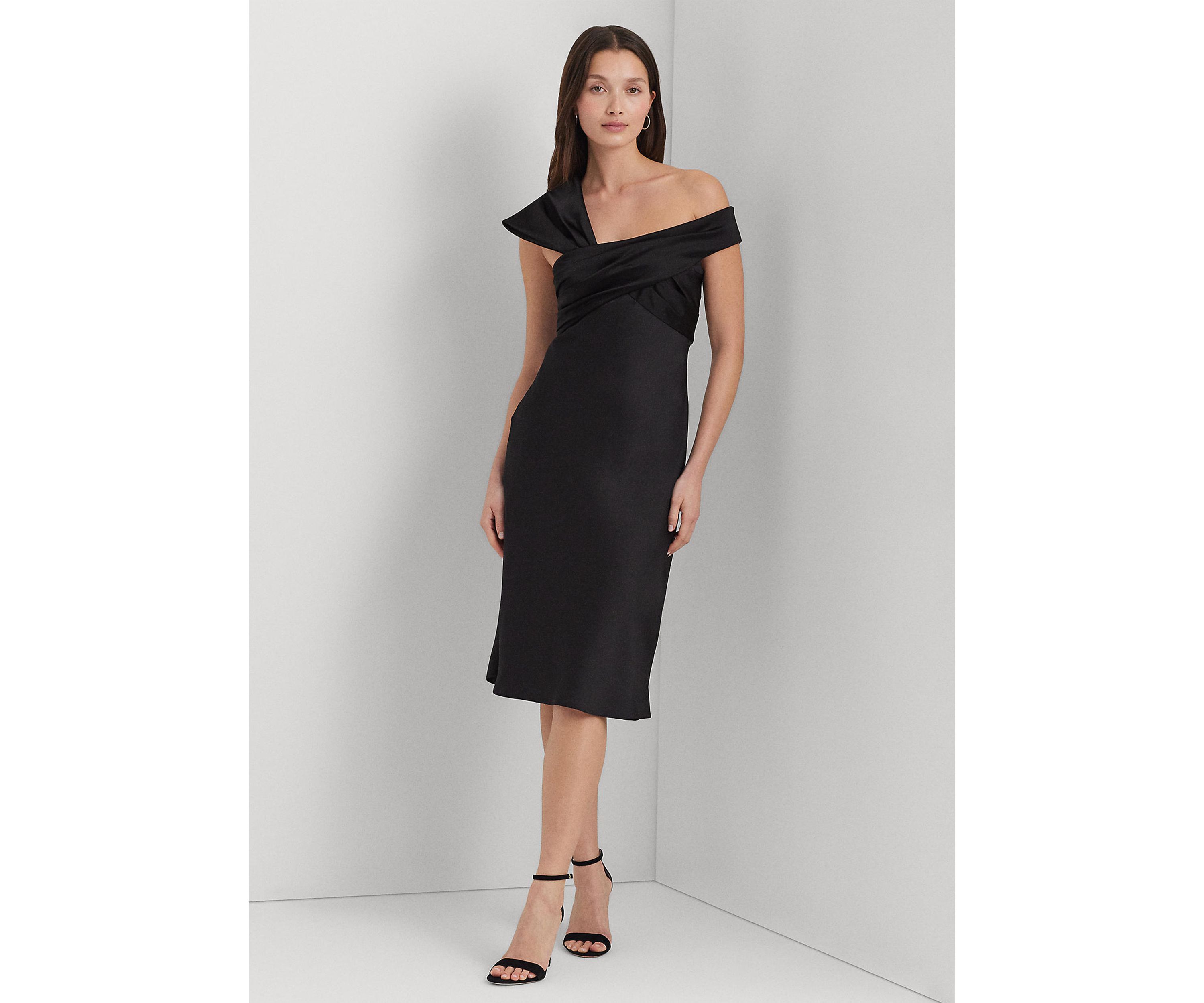 Womens Satin Off-the-Shoulder Cocktail Dress