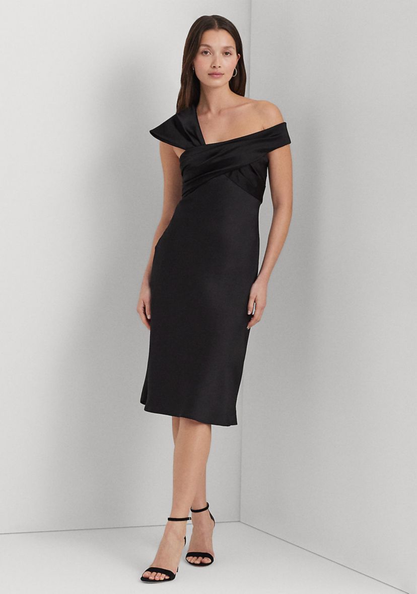 Womens Satin Off-the-Shoulder Cocktail Dress