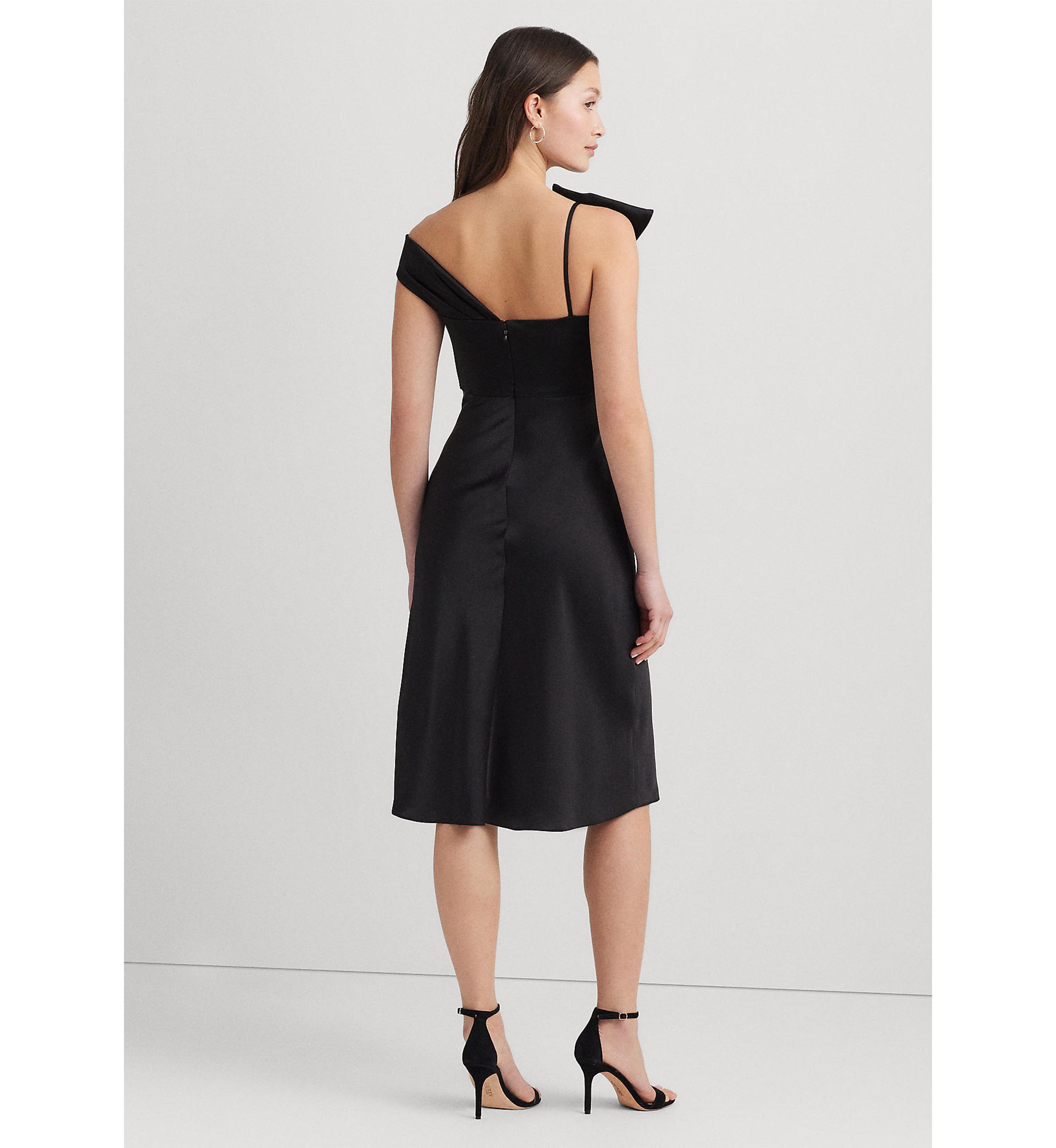 Womens Satin Off-the-Shoulder Cocktail Dress