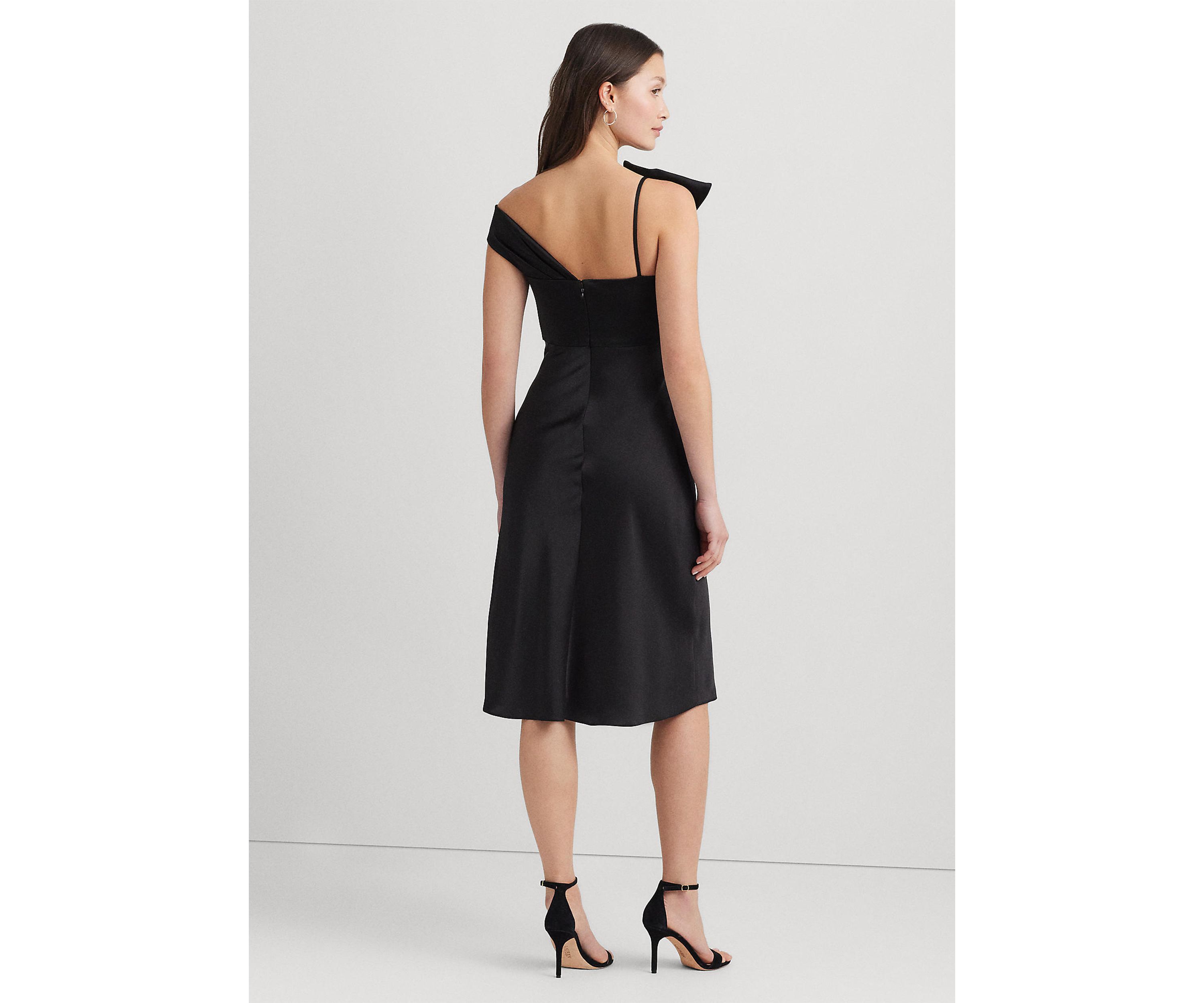 Womens Satin Off-the-Shoulder Cocktail Dress