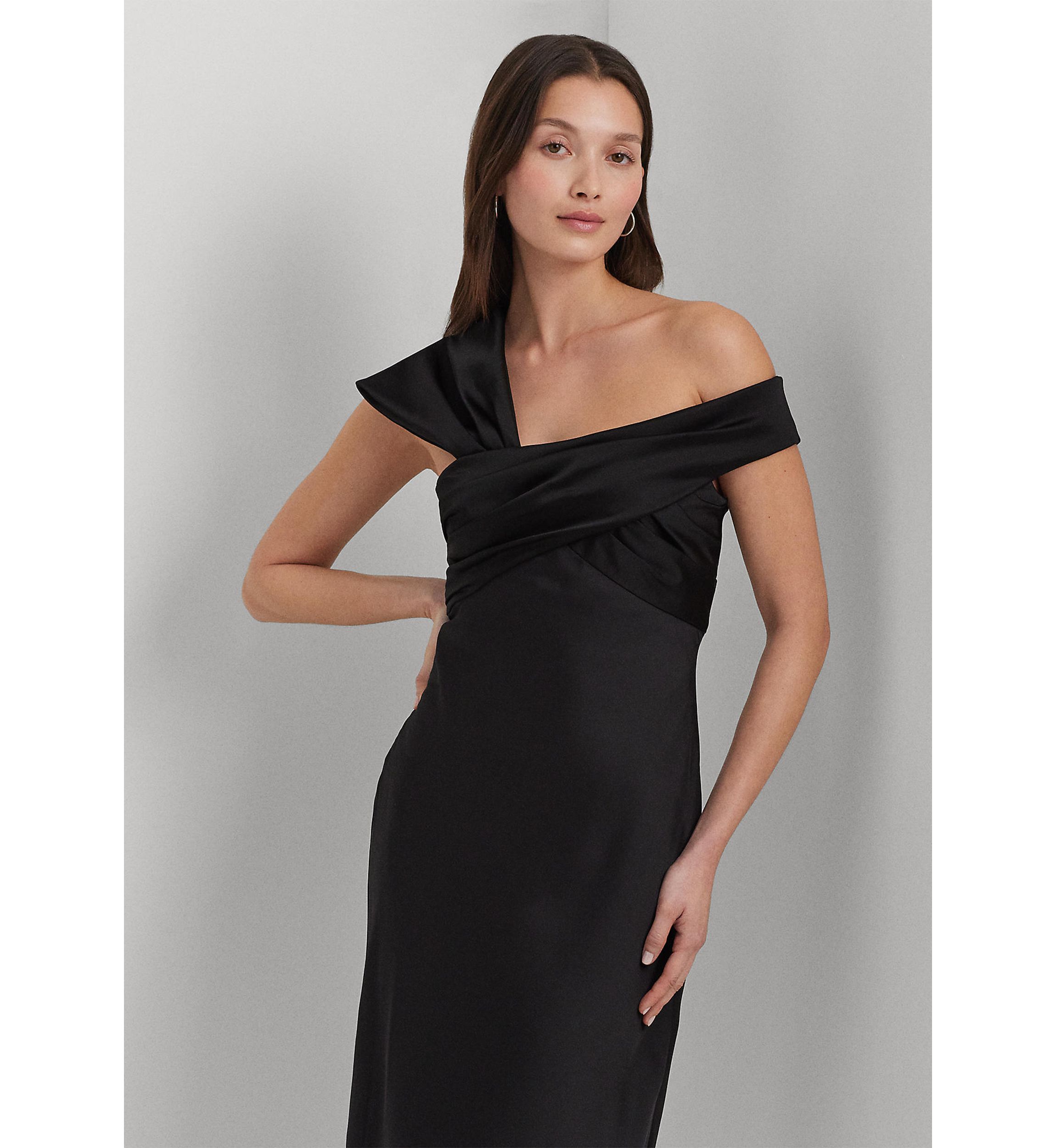 Womens Satin Off-the-Shoulder Cocktail Dress
