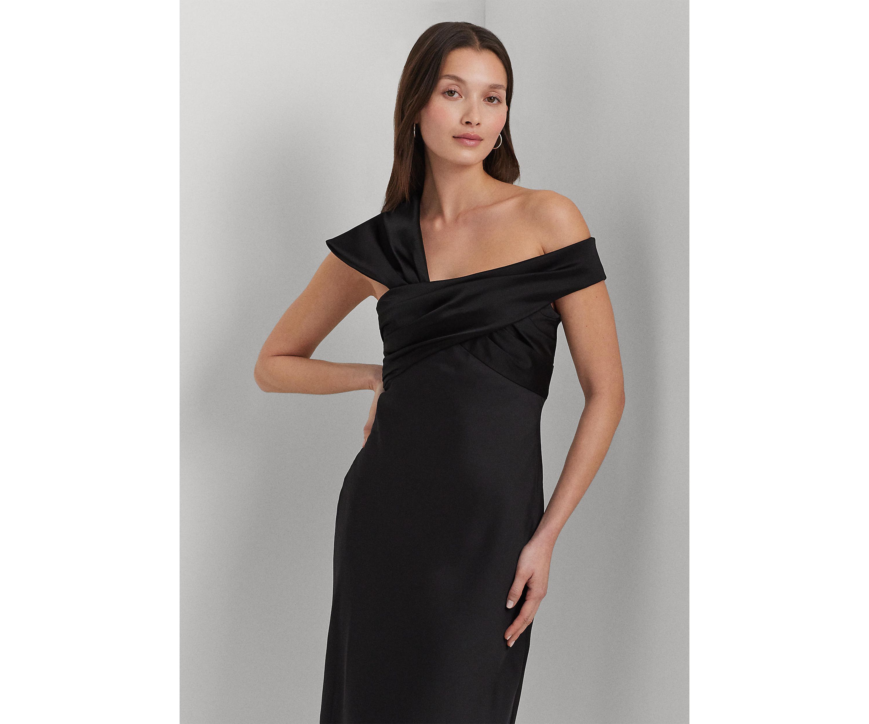 Womens Satin Off-the-Shoulder Cocktail Dress
