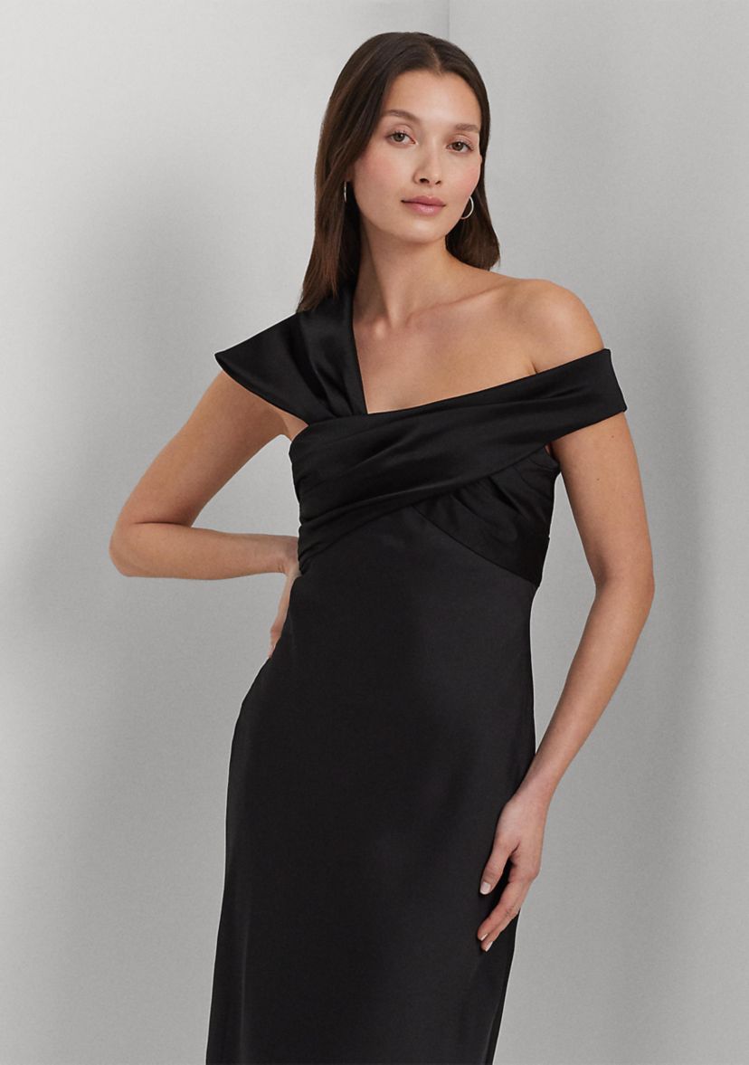 Womens Satin Off-the-Shoulder Cocktail Dress