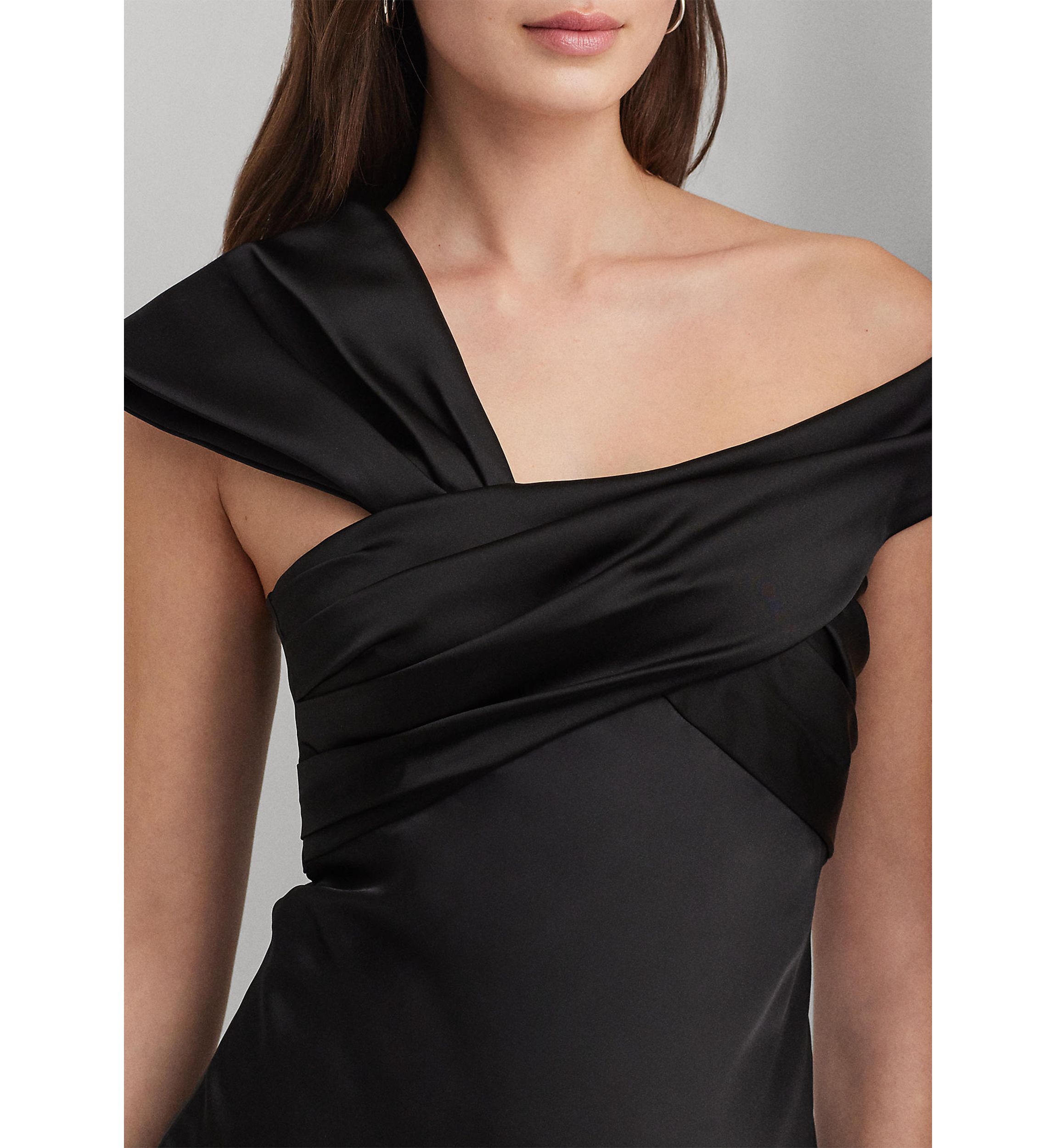 Womens Satin Off-the-Shoulder Cocktail Dress