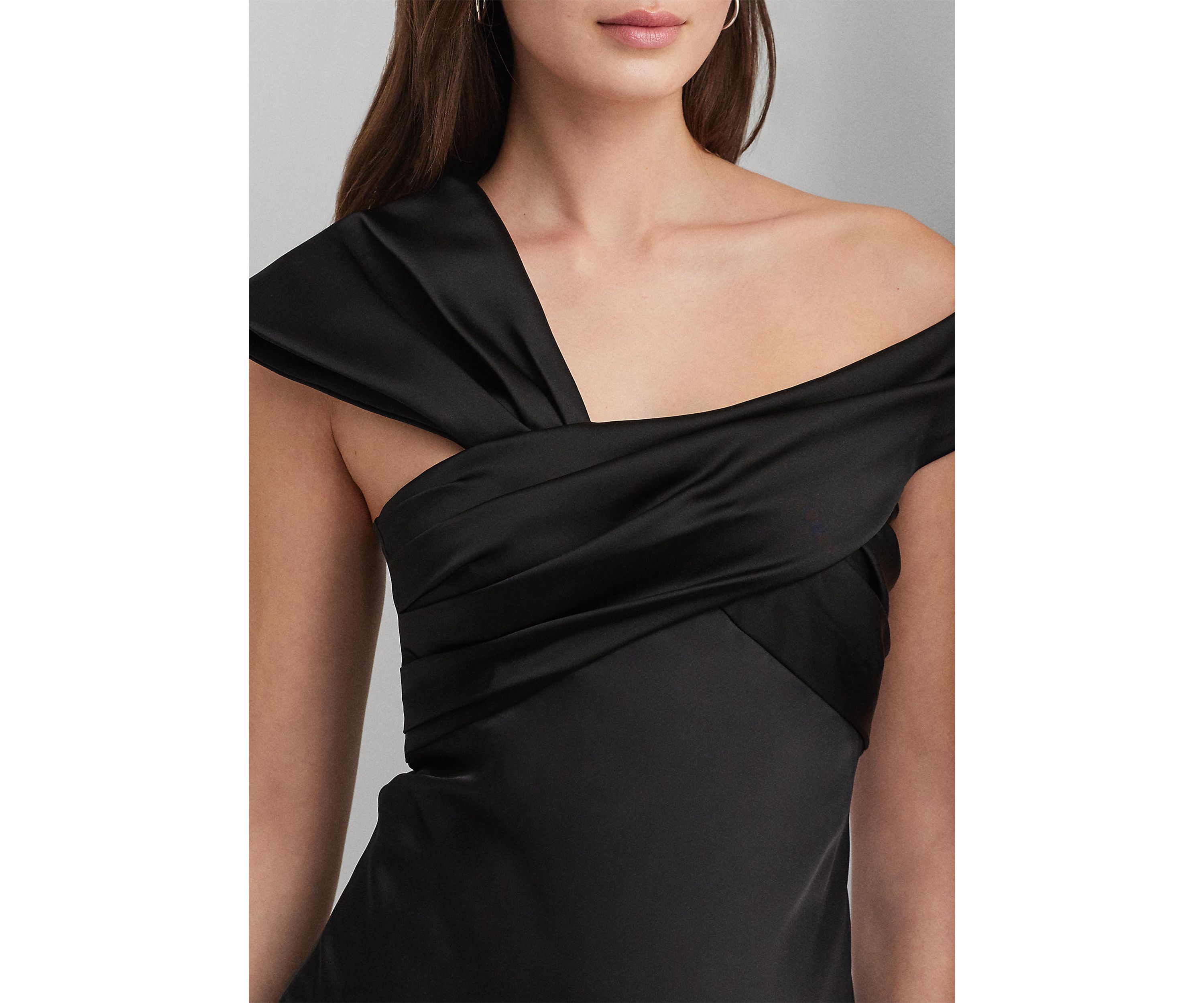 Womens Satin Off-the-Shoulder Cocktail Dress