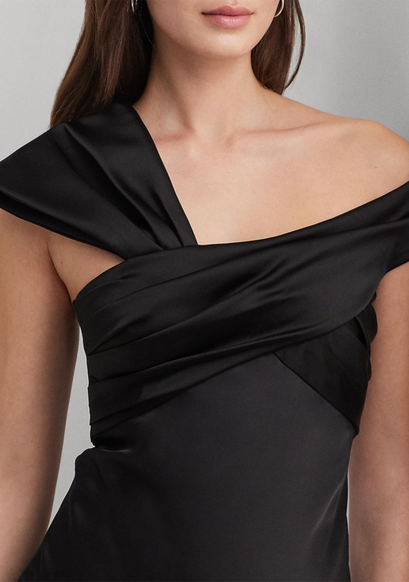 Womens Satin Off-the-Shoulder Cocktail Dress