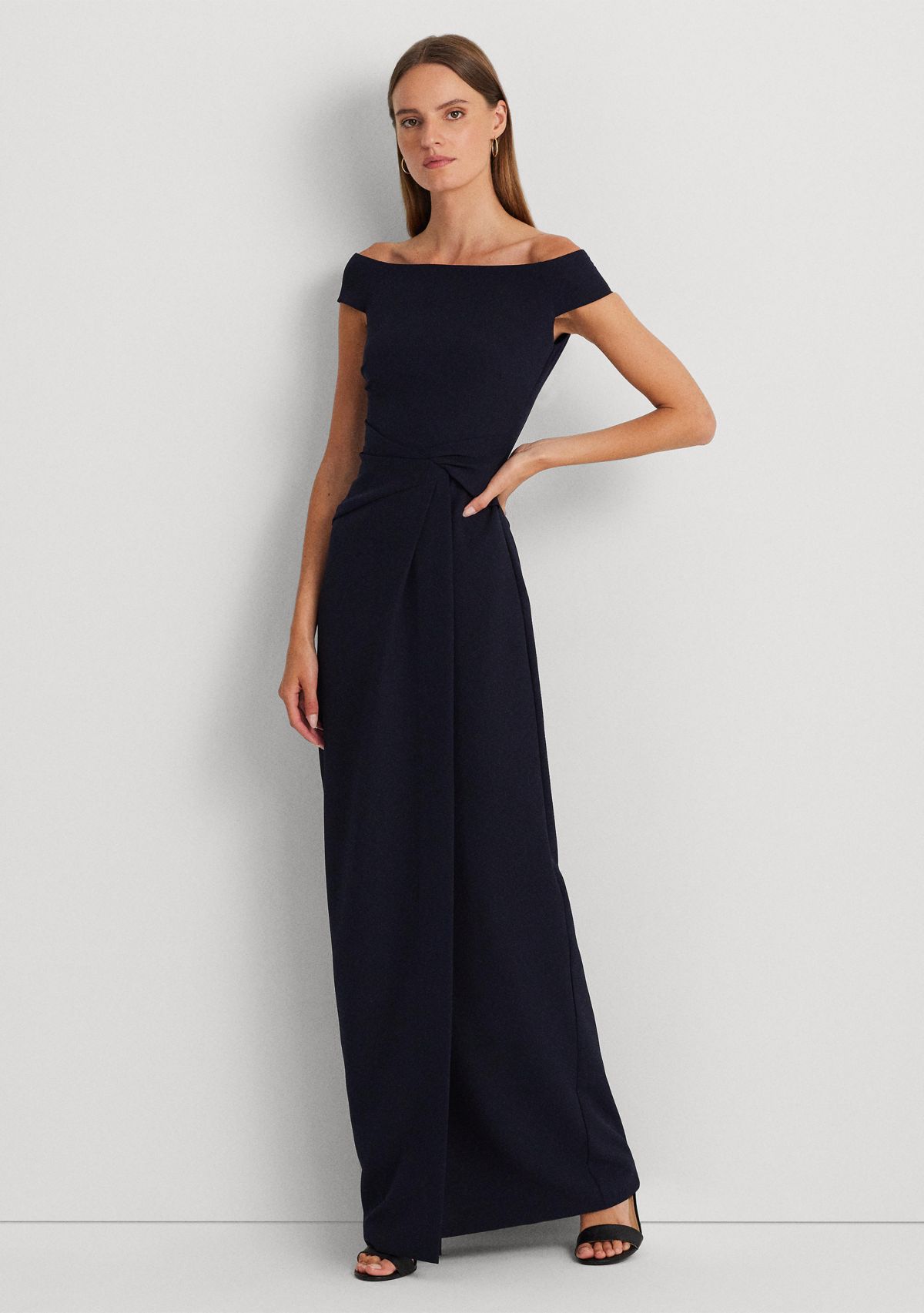  Womens Crepe Off-the-Shoulder Gown 