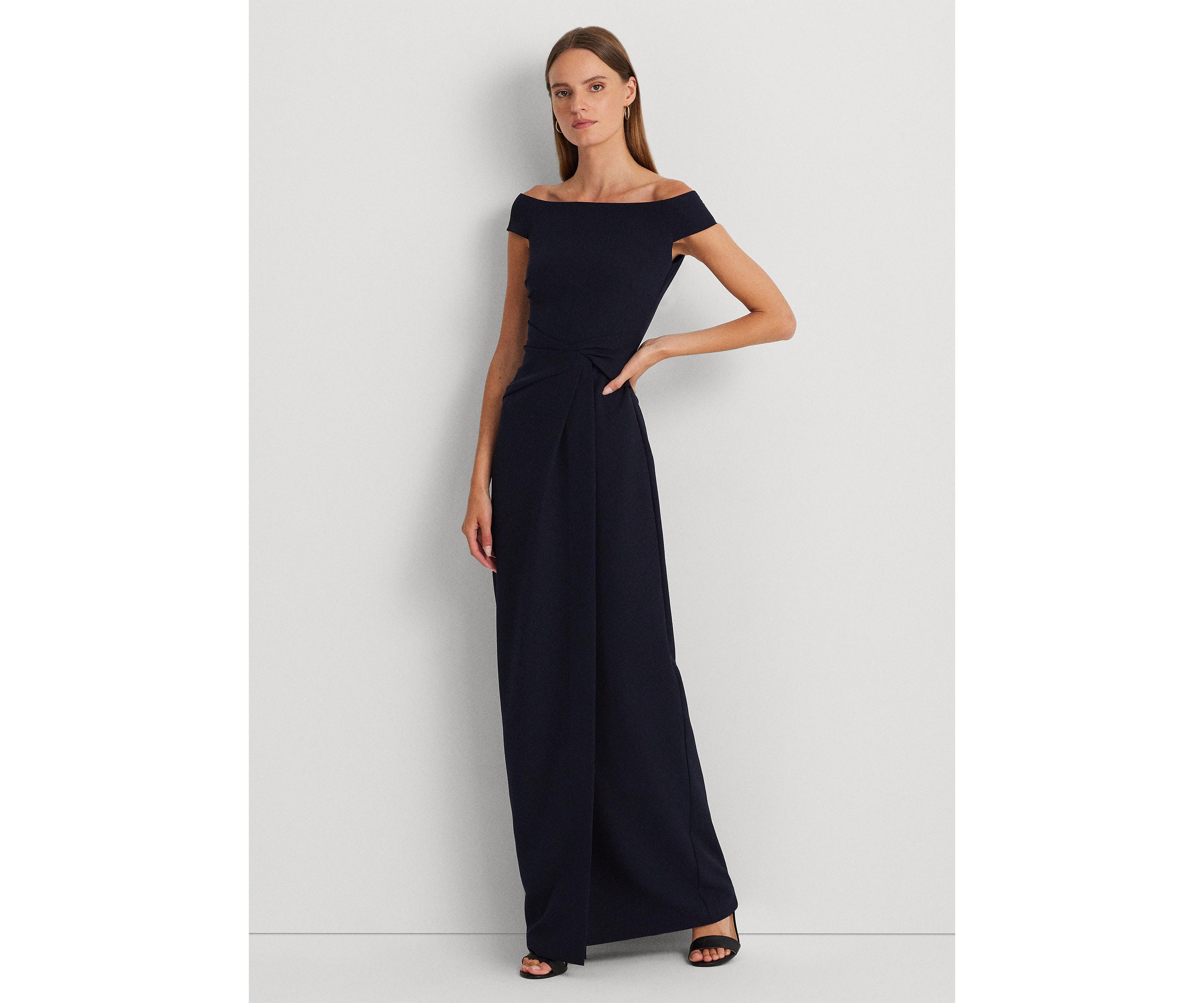  Womens Crepe Off-the-Shoulder Gown 