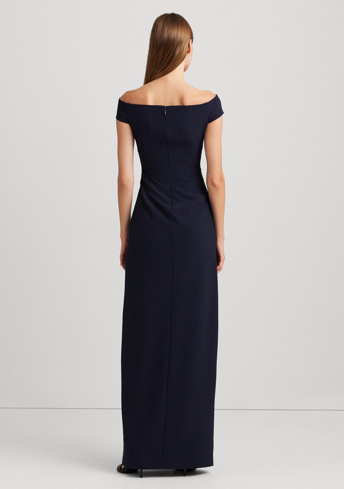  Womens Crepe Off-the-Shoulder Gown 