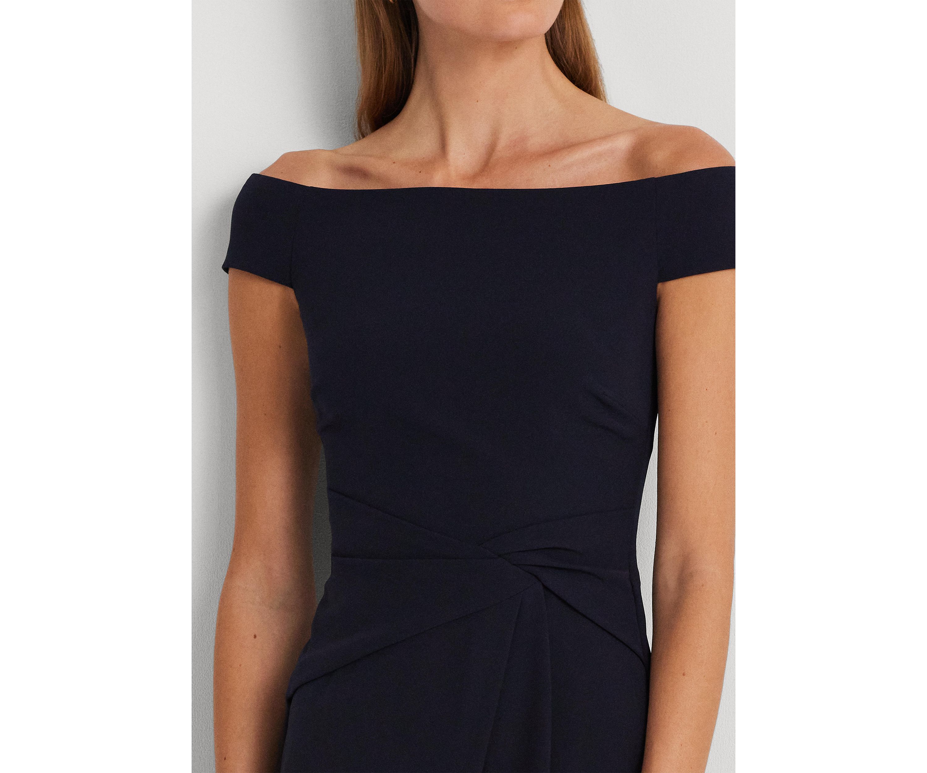  Womens Crepe Off-the-Shoulder Gown 