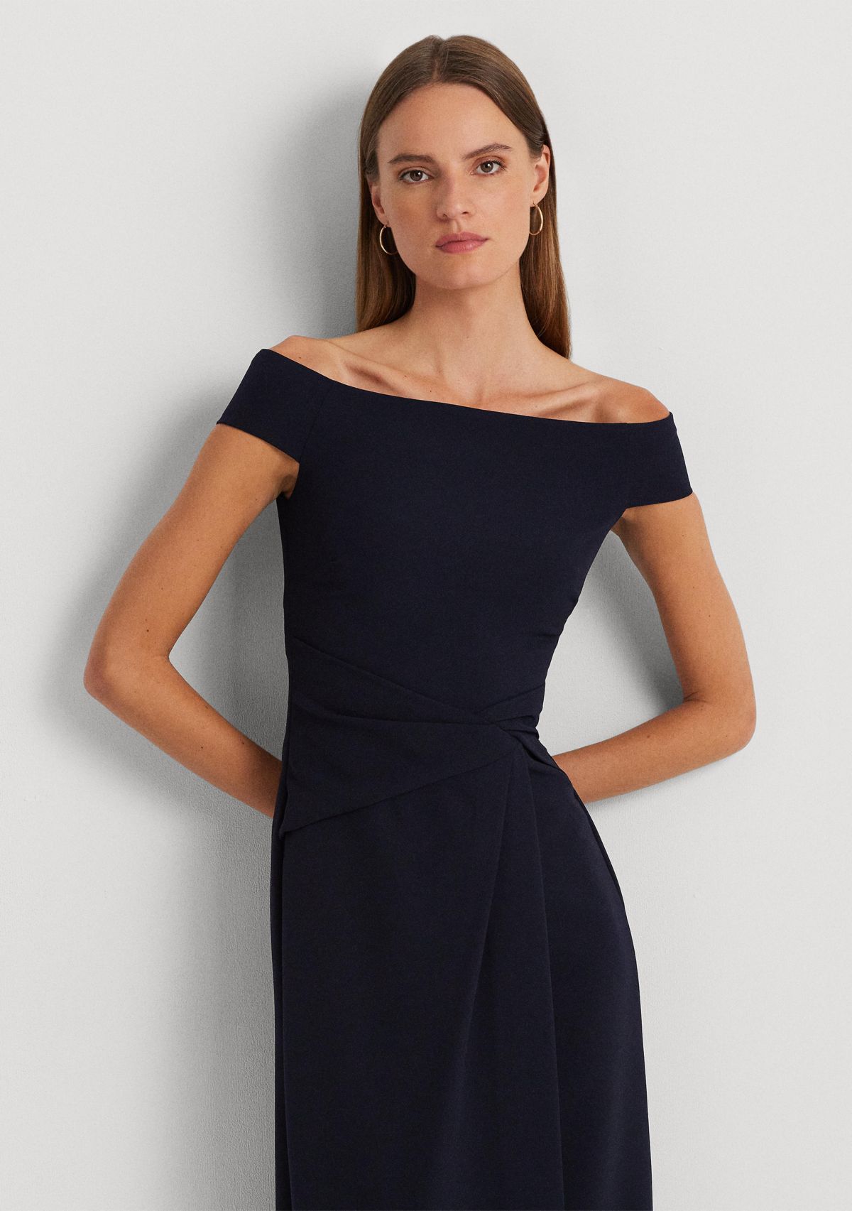  Womens Crepe Off-the-Shoulder Gown 