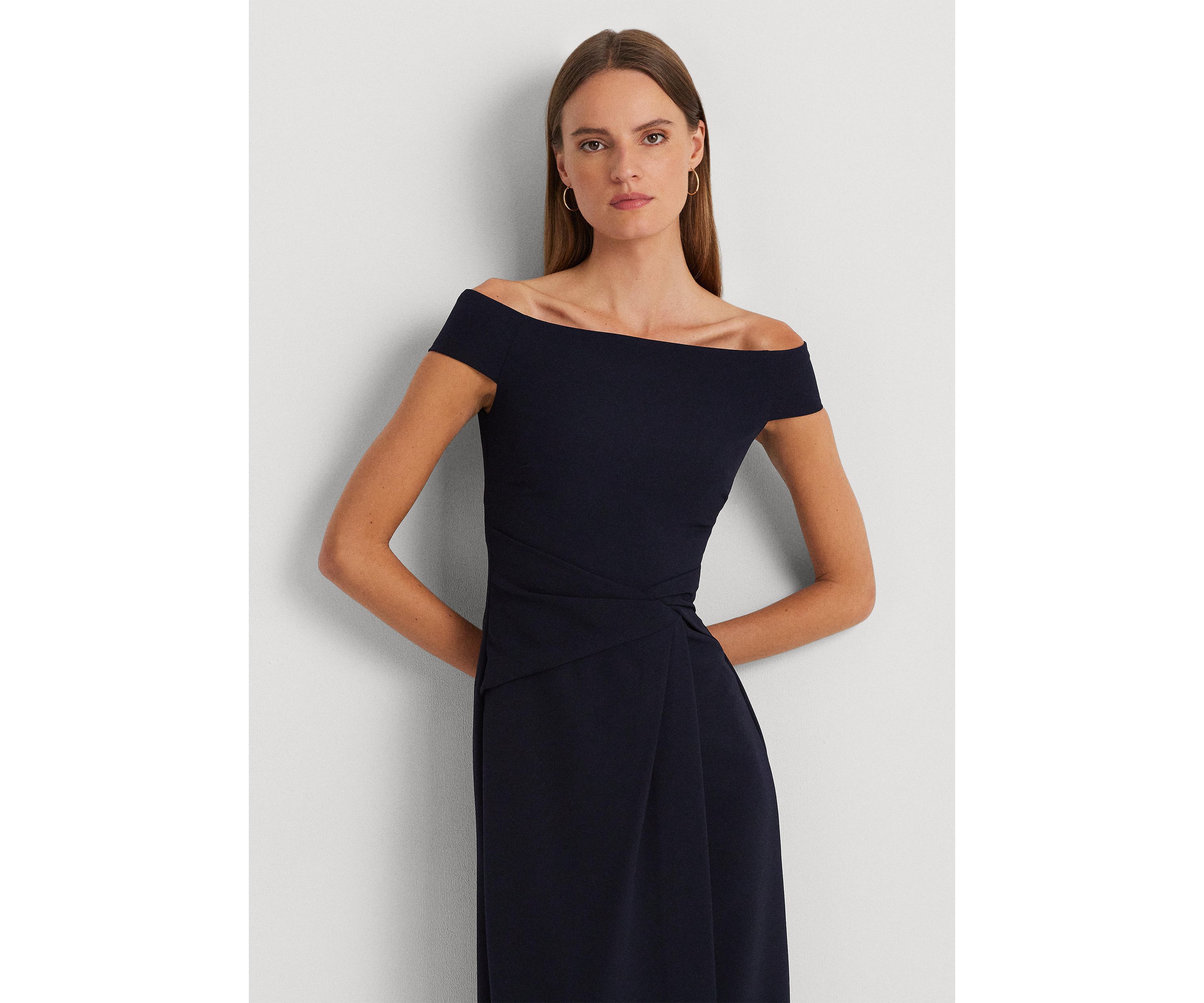  Womens Crepe Off-the-Shoulder Gown 