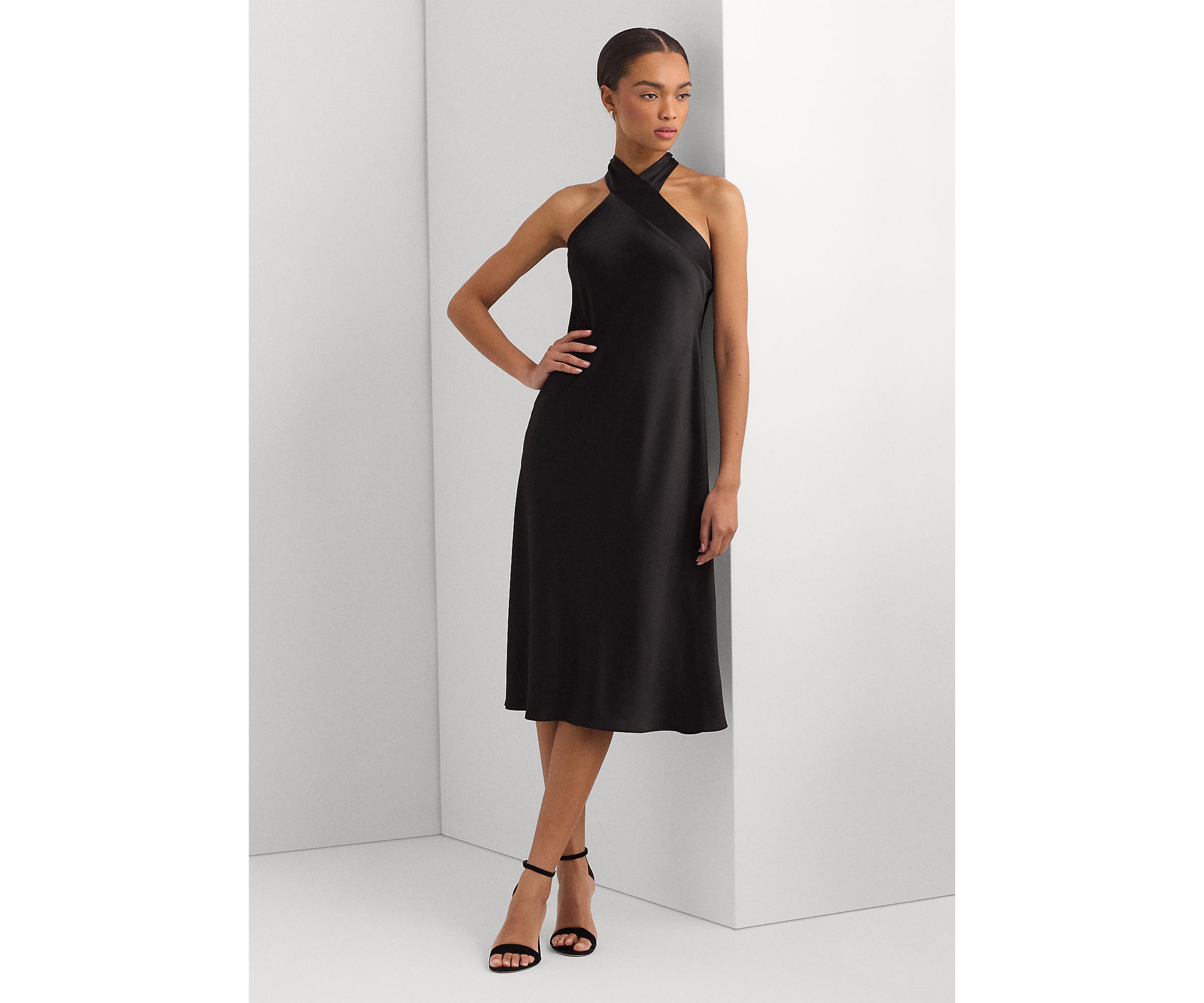 Womens Satin Charmeuse Halter Cocktail Dress