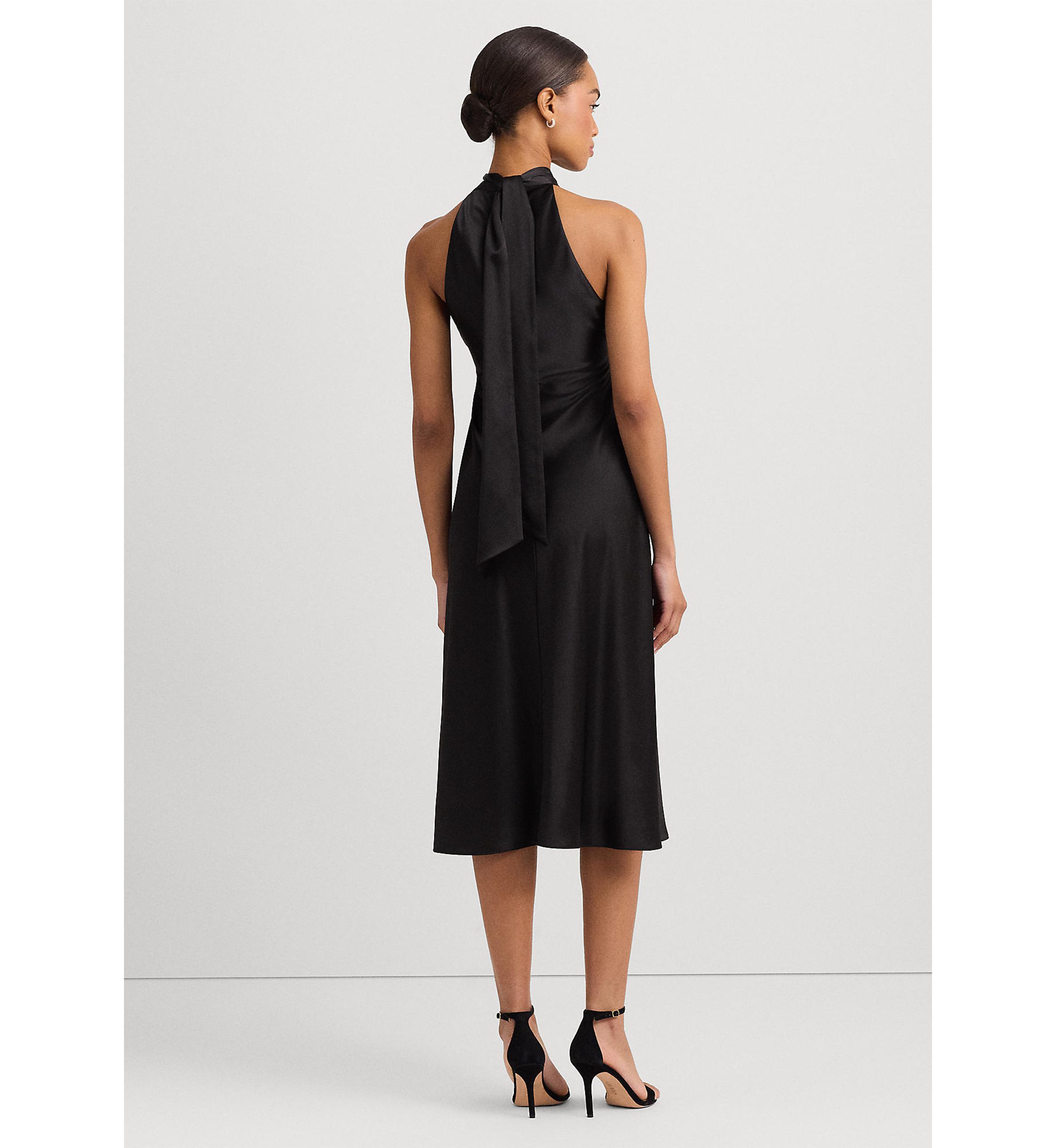 Womens Satin Charmeuse Halter Cocktail Dress