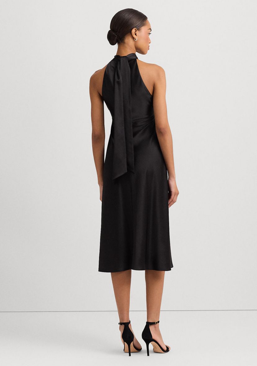 Womens Satin Charmeuse Halter Cocktail Dress